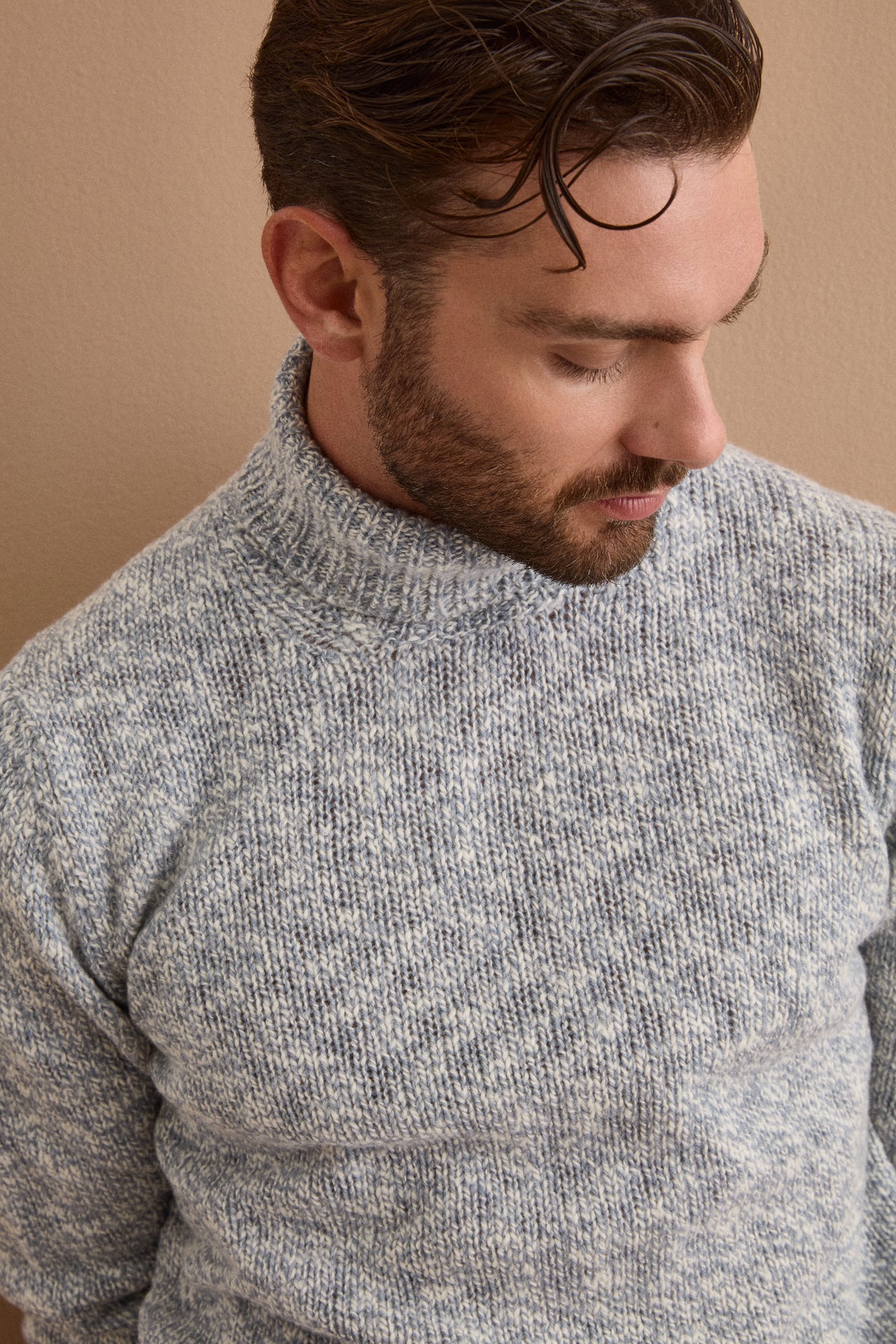 Herren Malfilé-Merino-Wollpullover mit Rollkragen - Hellblau