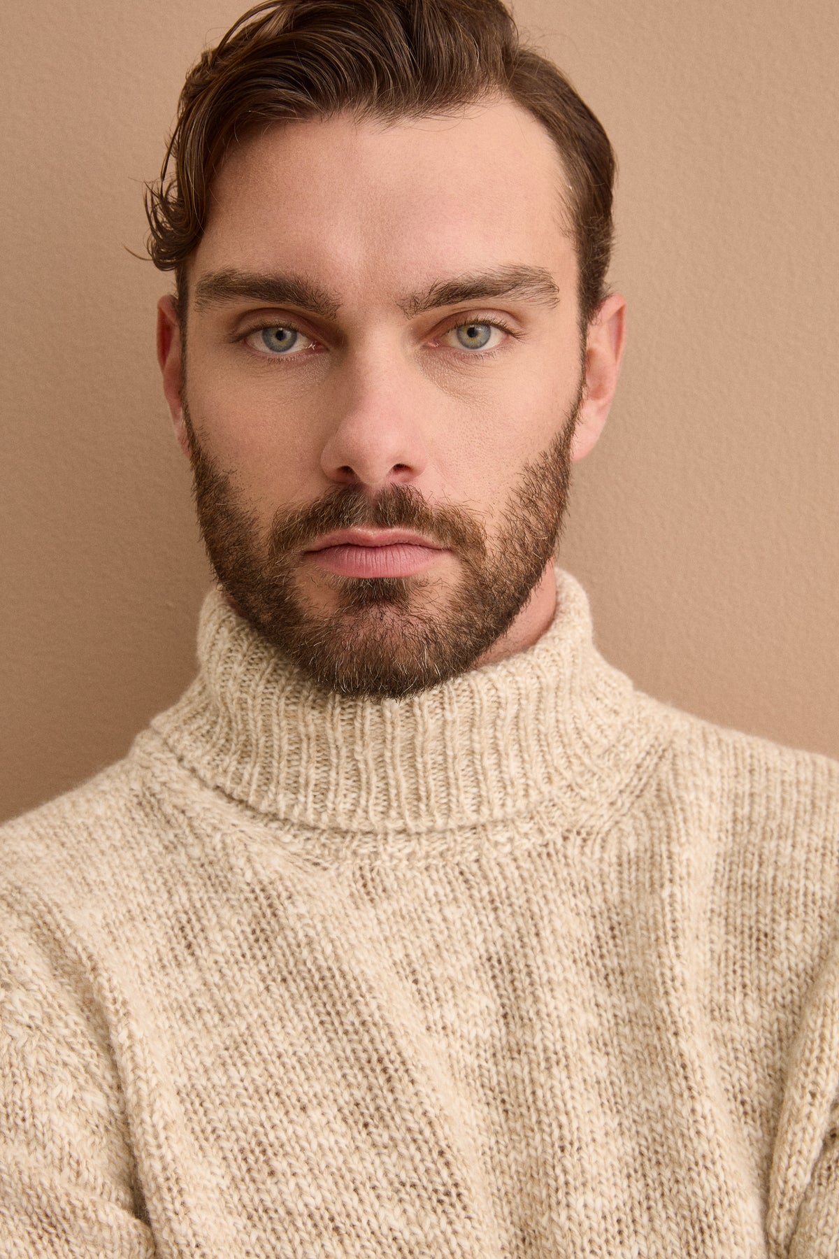 Pull Homme Col Roulé en Laine Mérinos Malfilé - BEIGE