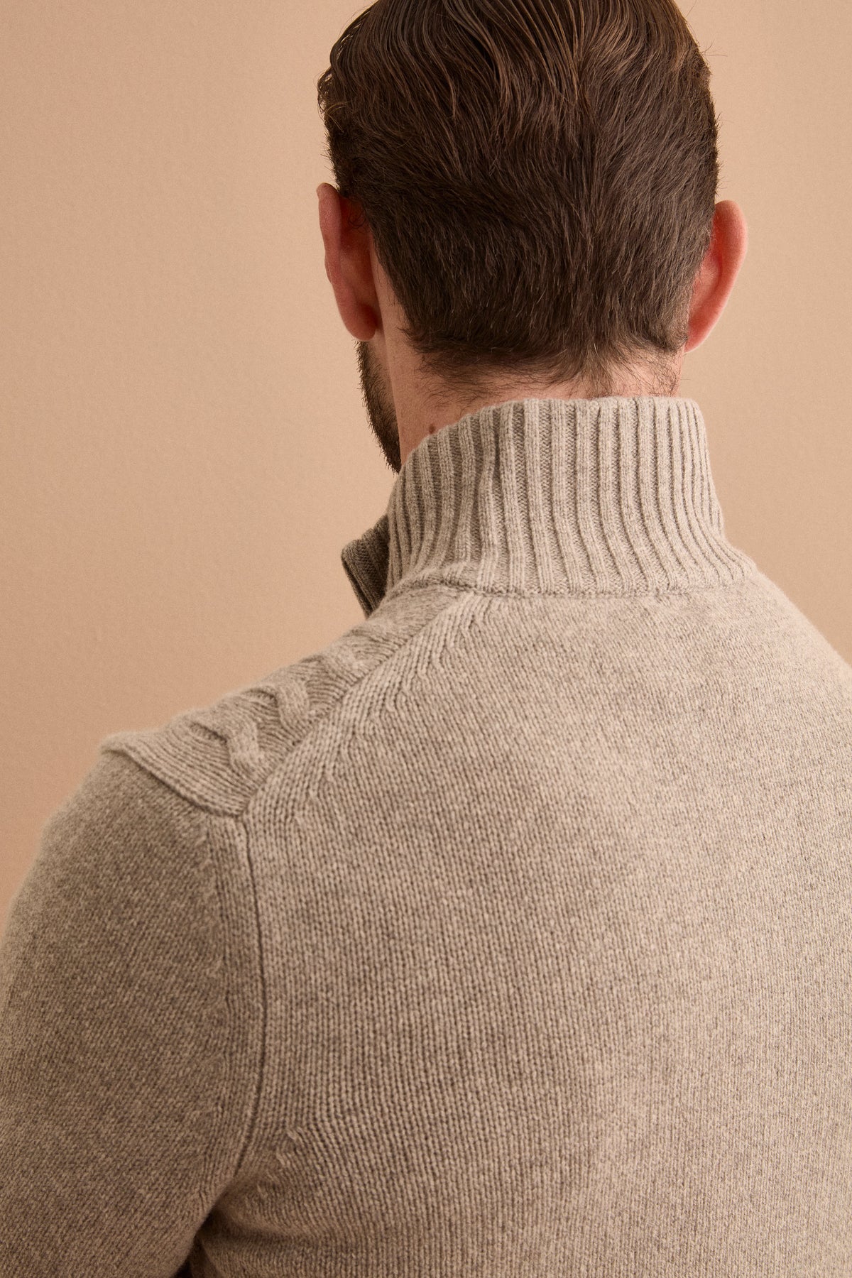 Lupetto a Treccia con Zip in Lana e Cashmere - TORTORA