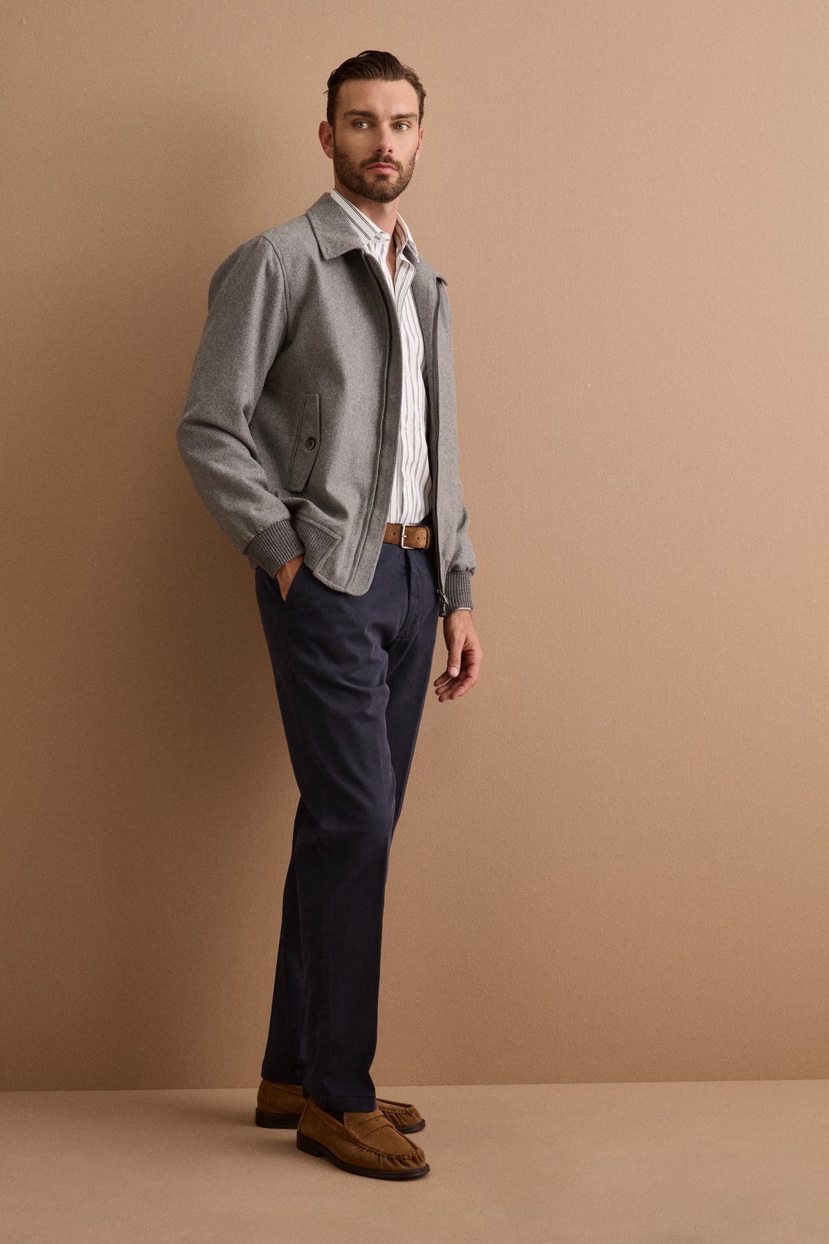 Herren Overshirt-Jacke aus Wollmix mit Steppfutter - Grau meliert