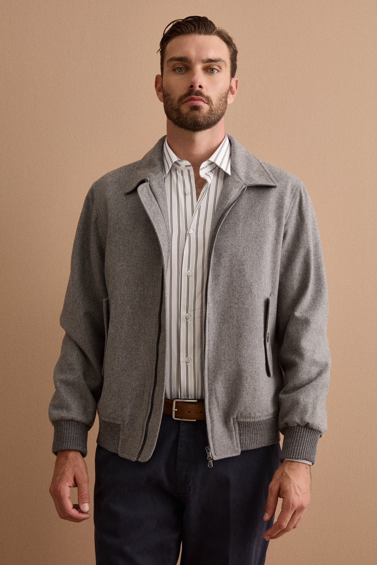 Herren Overshirt-Jacke aus Wollmix mit Steppfutter - Grau meliert