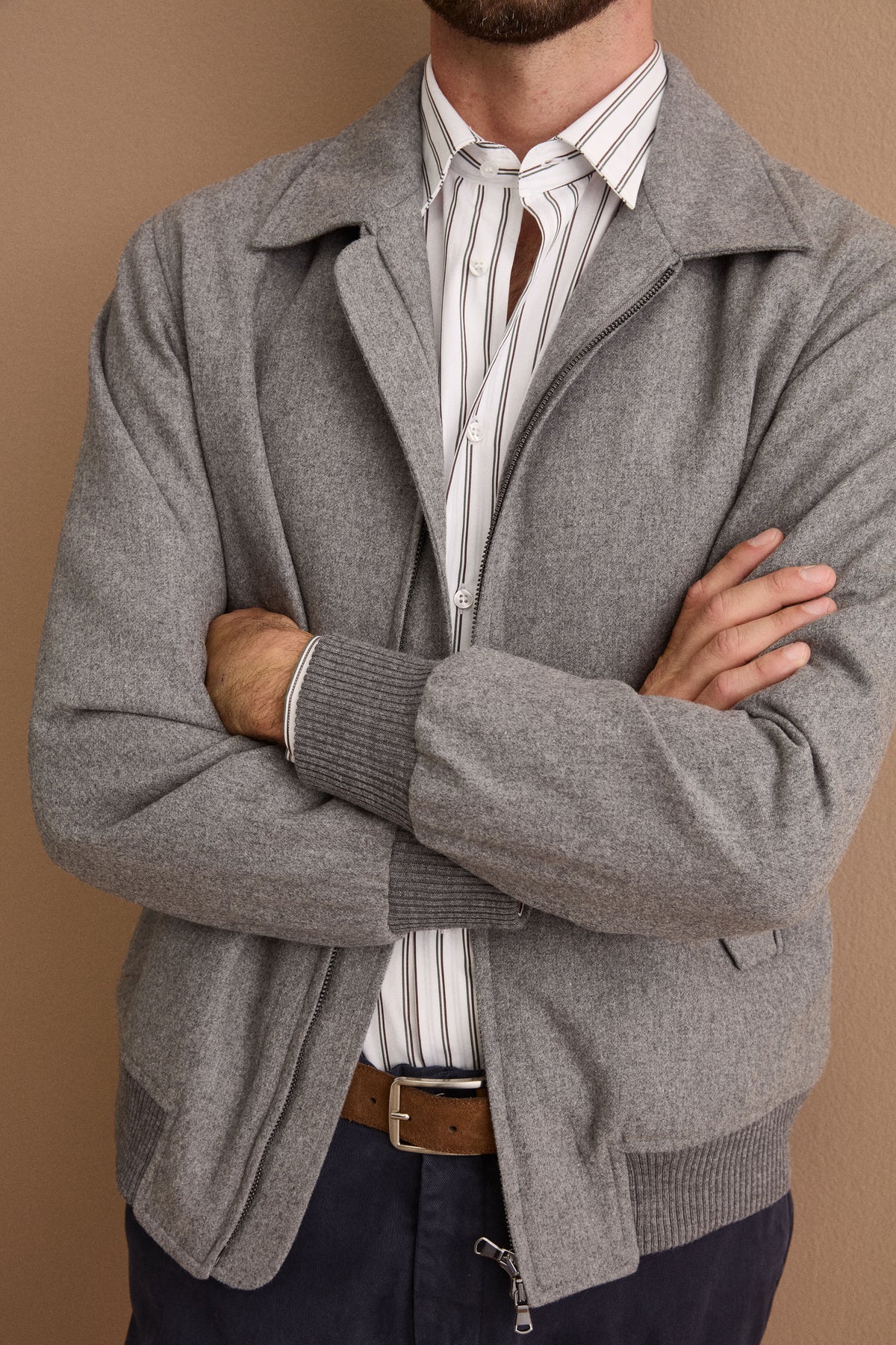 Herren Overshirt-Jacke aus Wollmix mit Steppfutter - Grau meliert