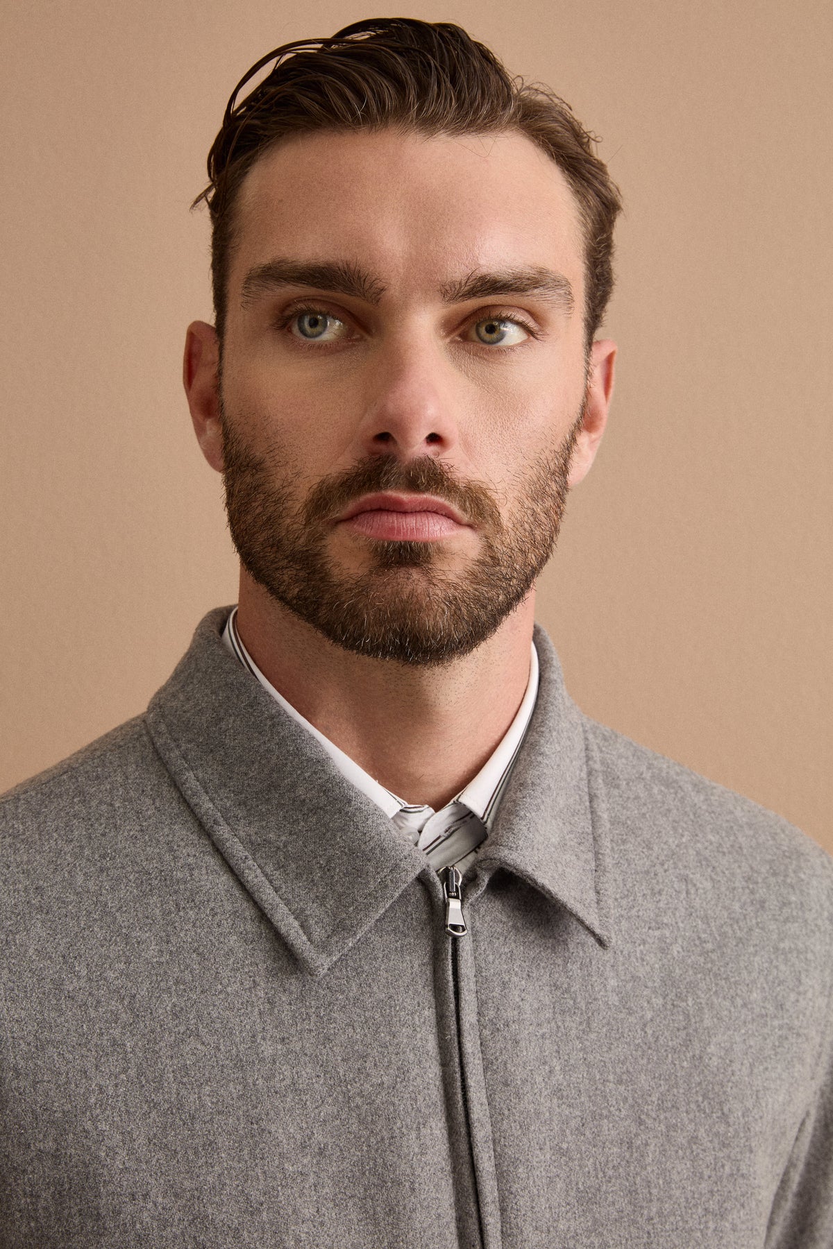 Herren Overshirt-Jacke aus Wollmix mit Steppfutter - Grau meliert