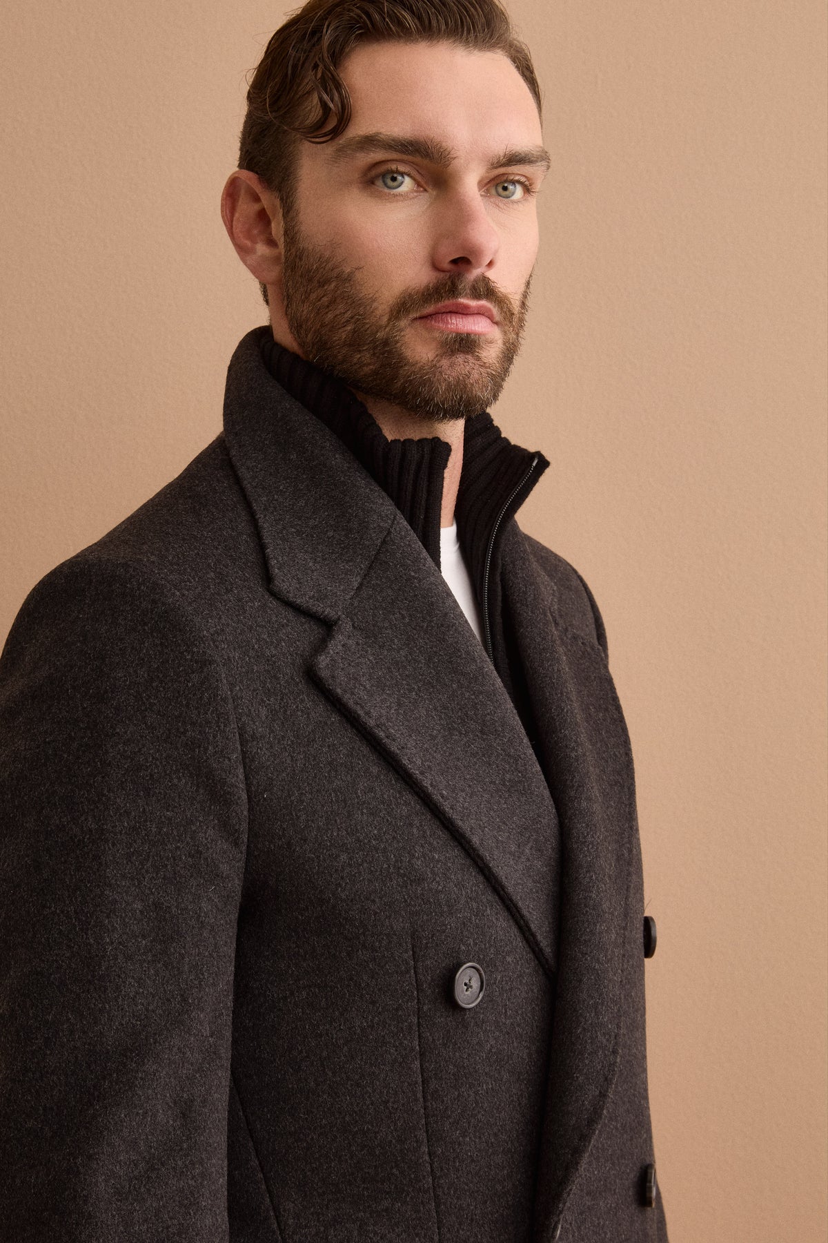 Cappotto Midi Doppiopetto in Misto Lana - GRIGIO