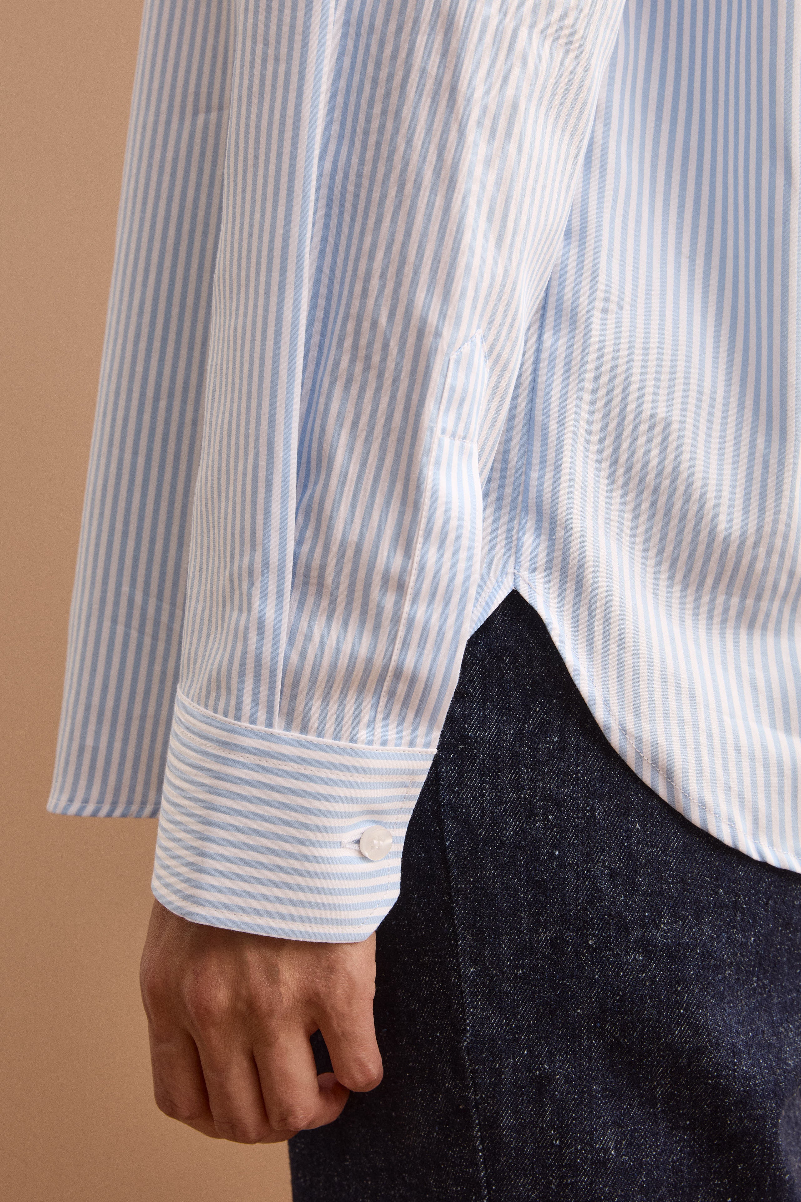 Camicia Boxy Manica Lunga in Cotone - AZZURRO RIGATO