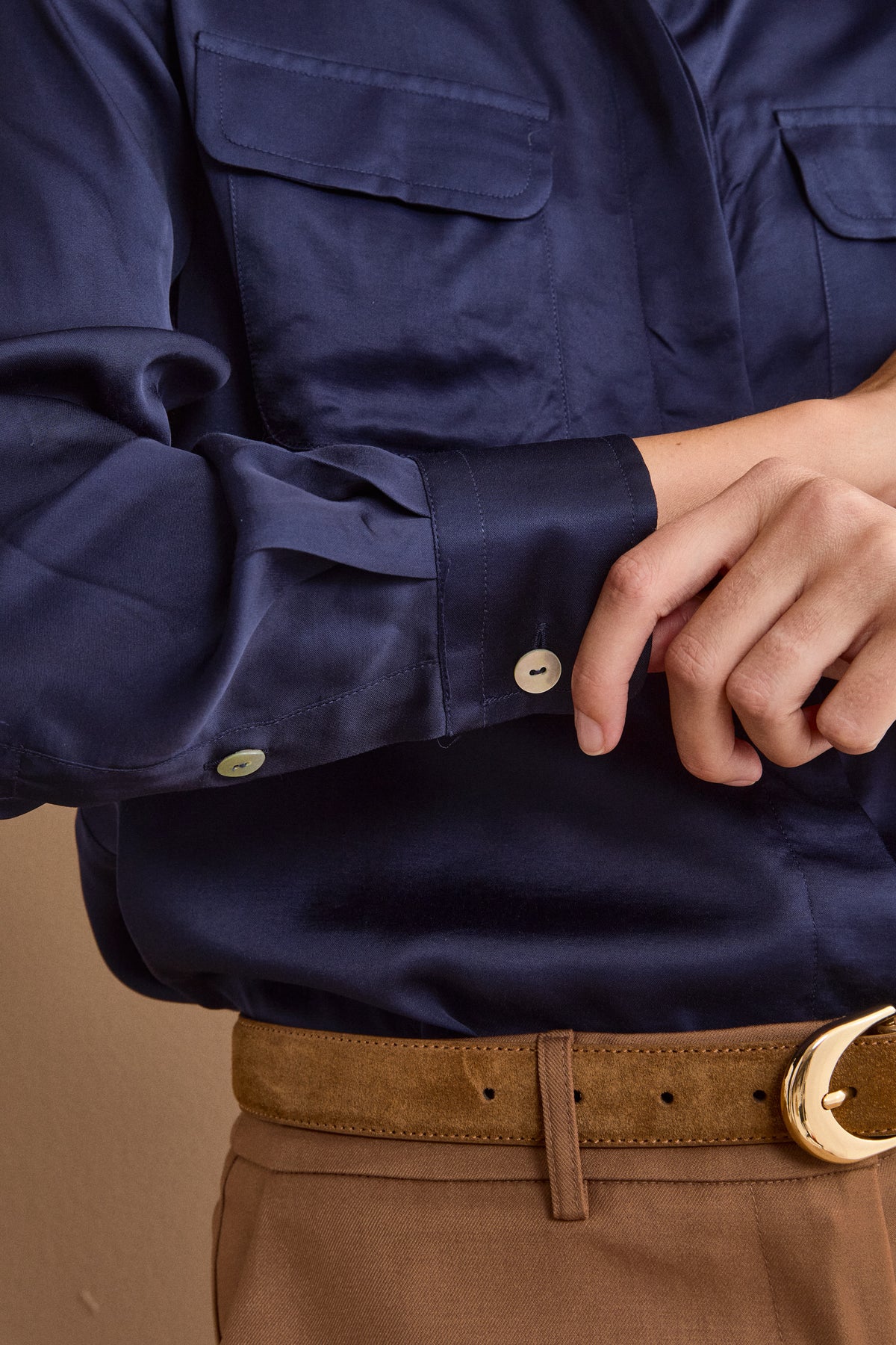 Chemise oversize en satin avec poches - BLEU