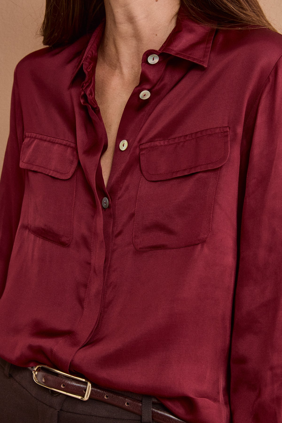 Chemise oversize en satin avec poches - Bourgogne