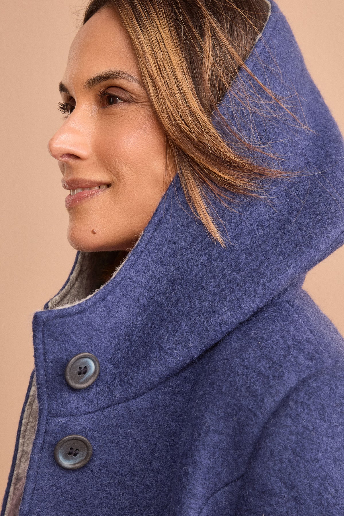 Short Hooded Coat in Boiled Wool Blend - BLUE