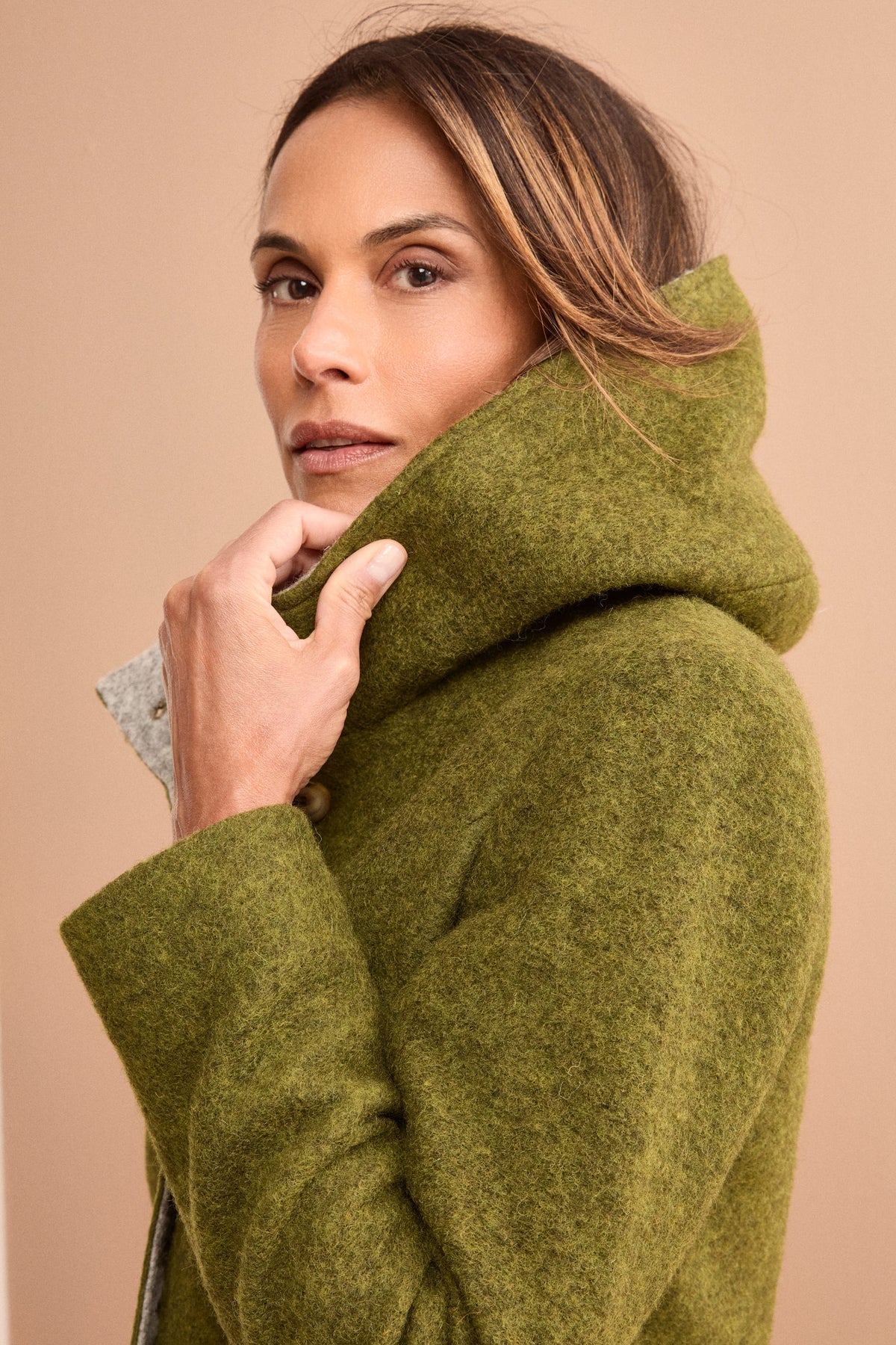 Short Hooded Coat in Boiled Wool Blend - Canary yellow
