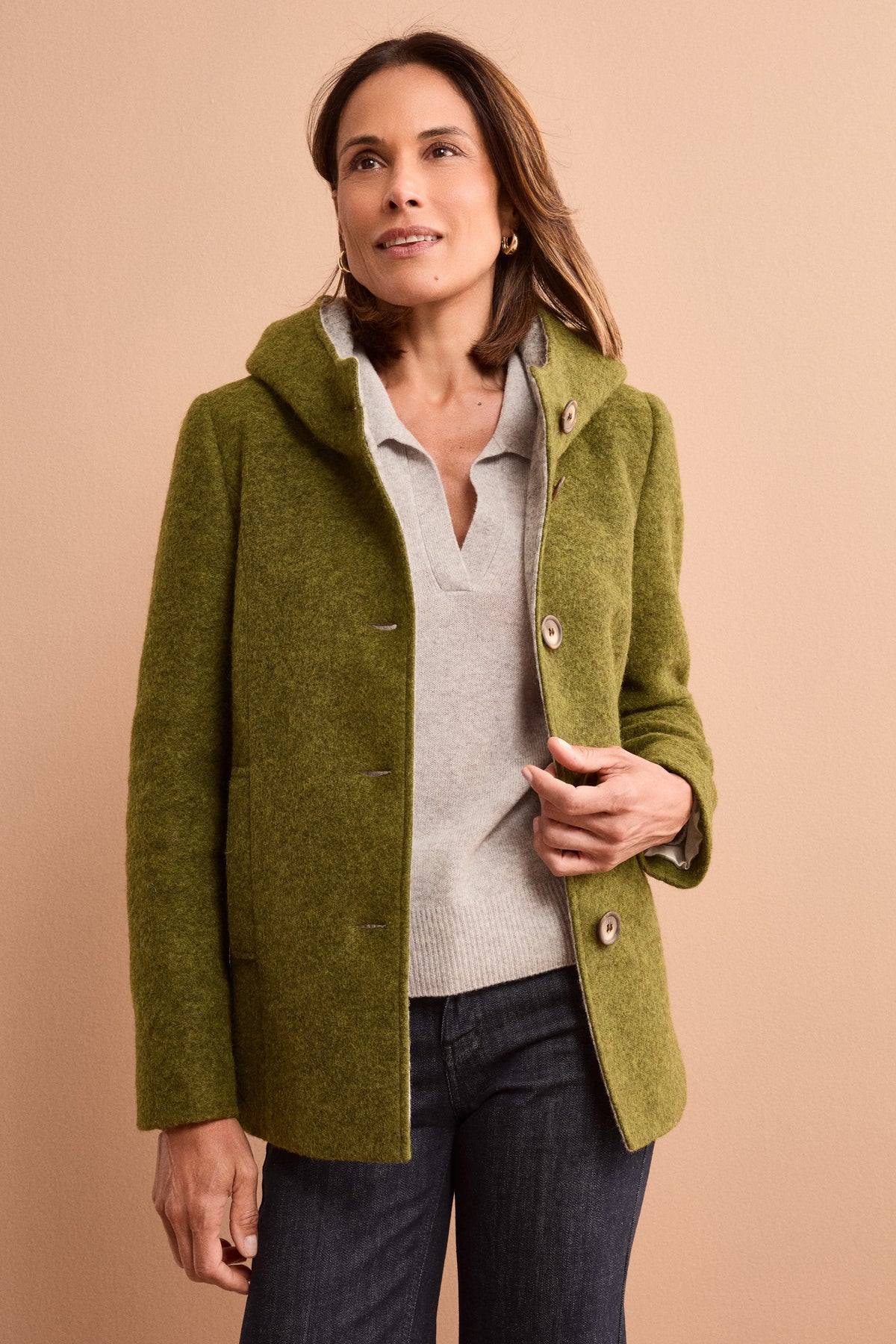 Short Hooded Coat in Boiled Wool Blend - Canary yellow