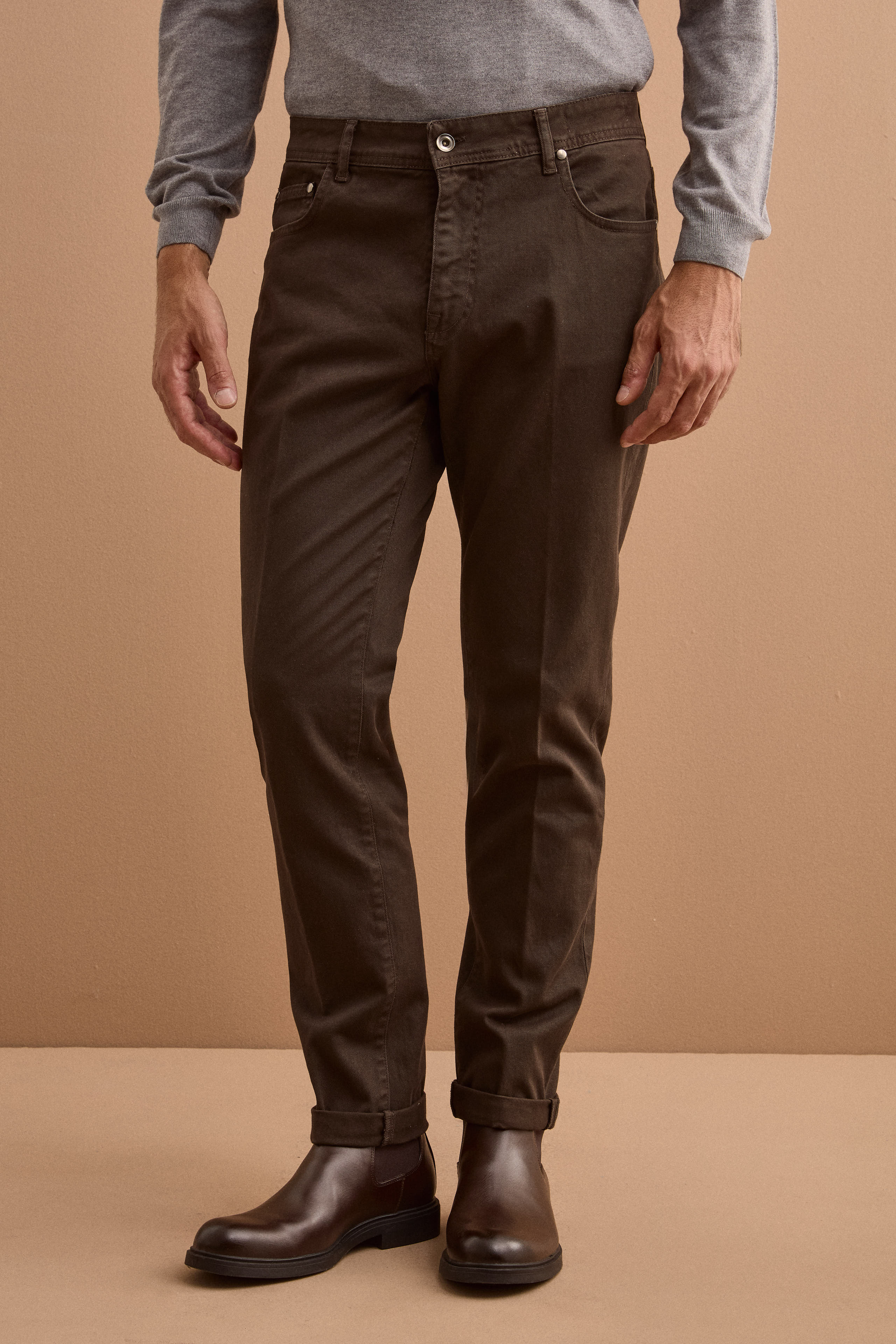 Einreihiger Herren-Anzug im Slim Fit aus Wolle und Kaschmir - braun