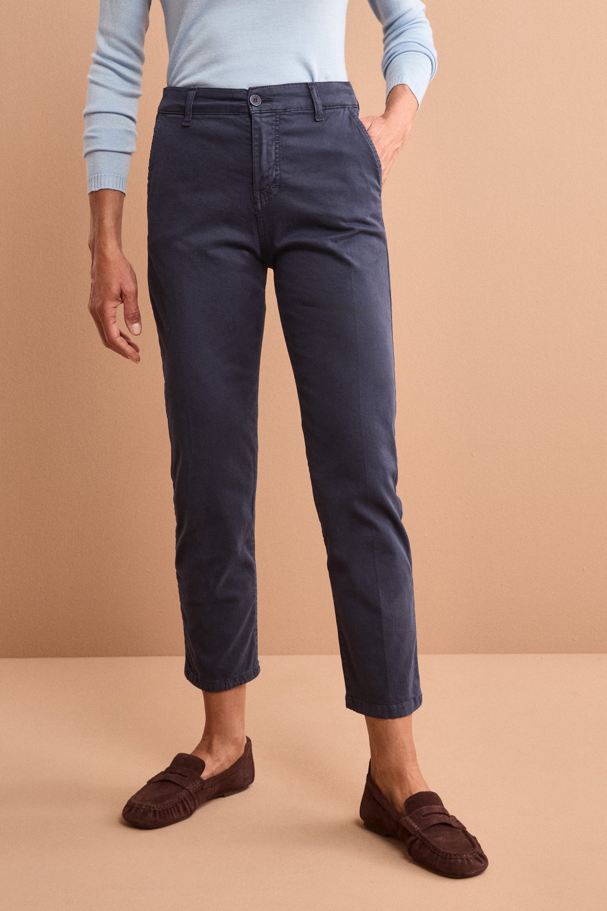 Pantalone Cropped in Cotone Smerigliato - BLU