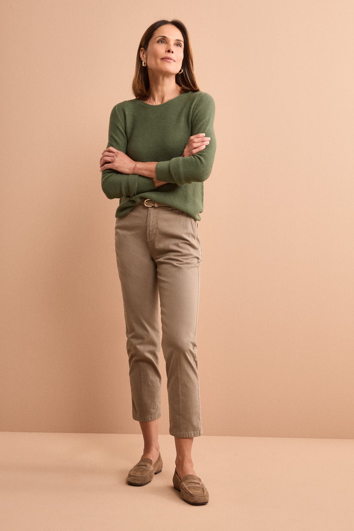 Pantalone Cropped in Cotone Smerigliato - TORTORA