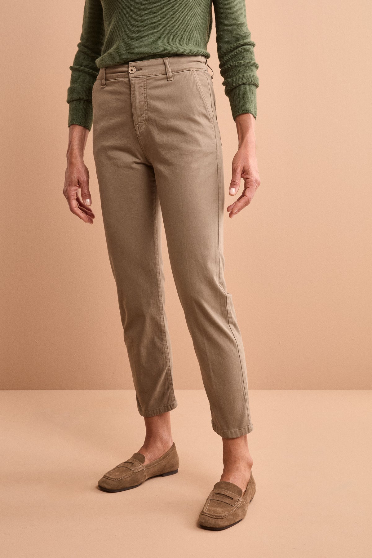 Pantalone Cropped in Cotone Smerigliato - TORTORA