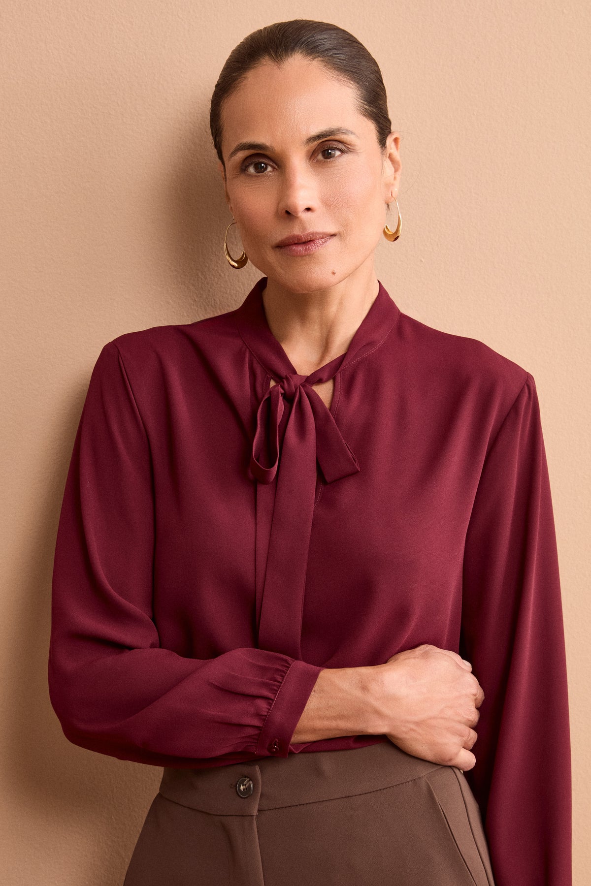 Bow Blouse in Double Georgette - Burgundy