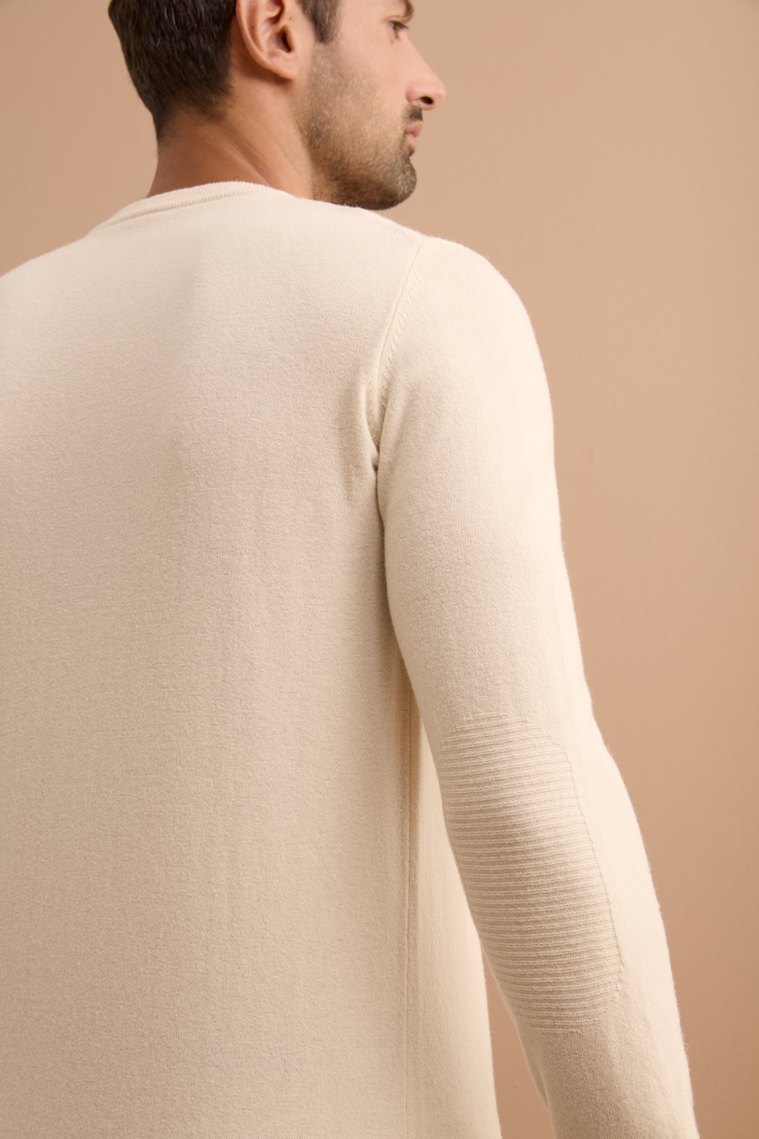Pure Merino Wool Crew Neck Sweater - Natural