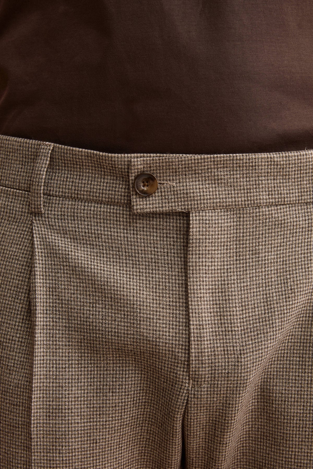 Regular-Fit Pure Virgin Wool Trousers with Front Pleats and Turn-Up Hems - HOUNDSTOOTH BEIGE