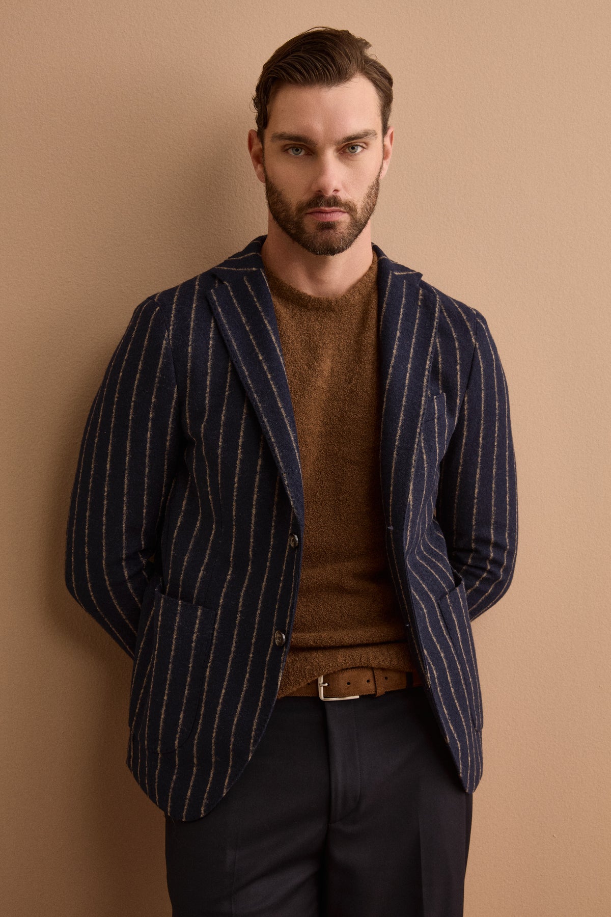 Giacca Destrutturata Regular Fit con Revers Classico - BLU GESSATO