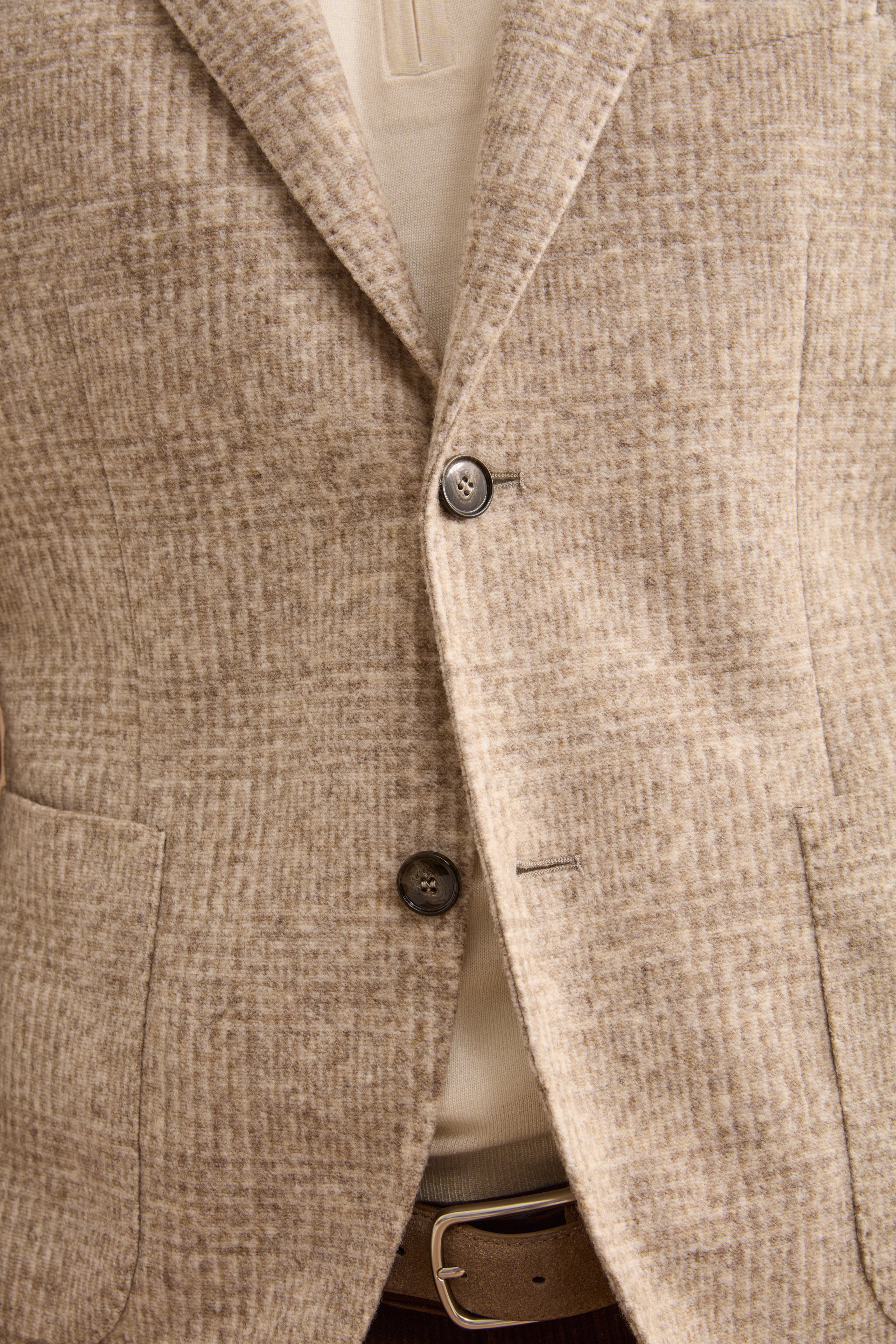 Wool Blend Single-Breasted Check Jacket - Beige check