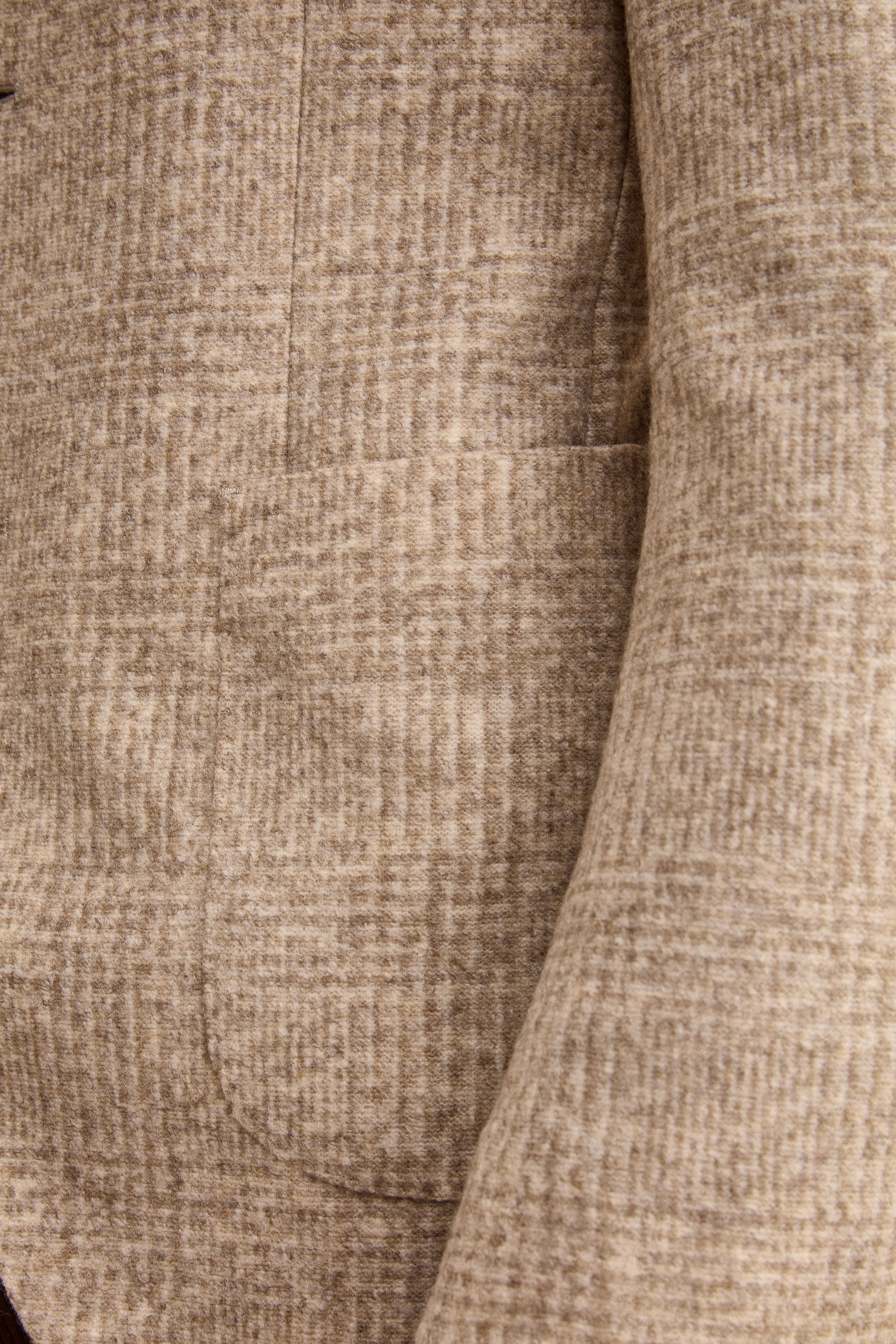 Wool Blend Single-Breasted Check Jacket - Beige check