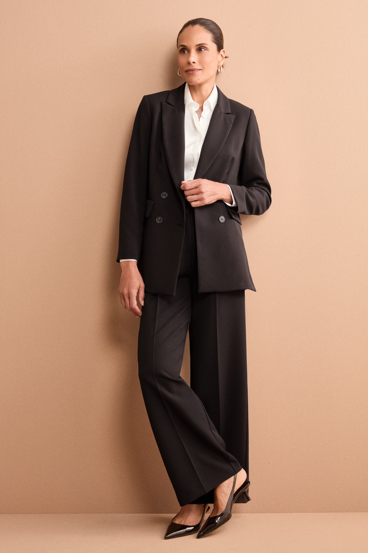 Double-Breasted Crepe Jacket - BLACK