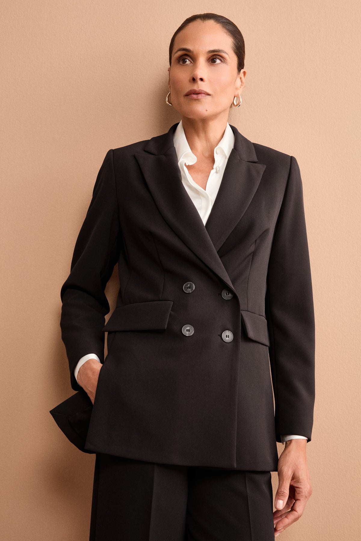 Double-Breasted Crepe Jacket - BLACK
