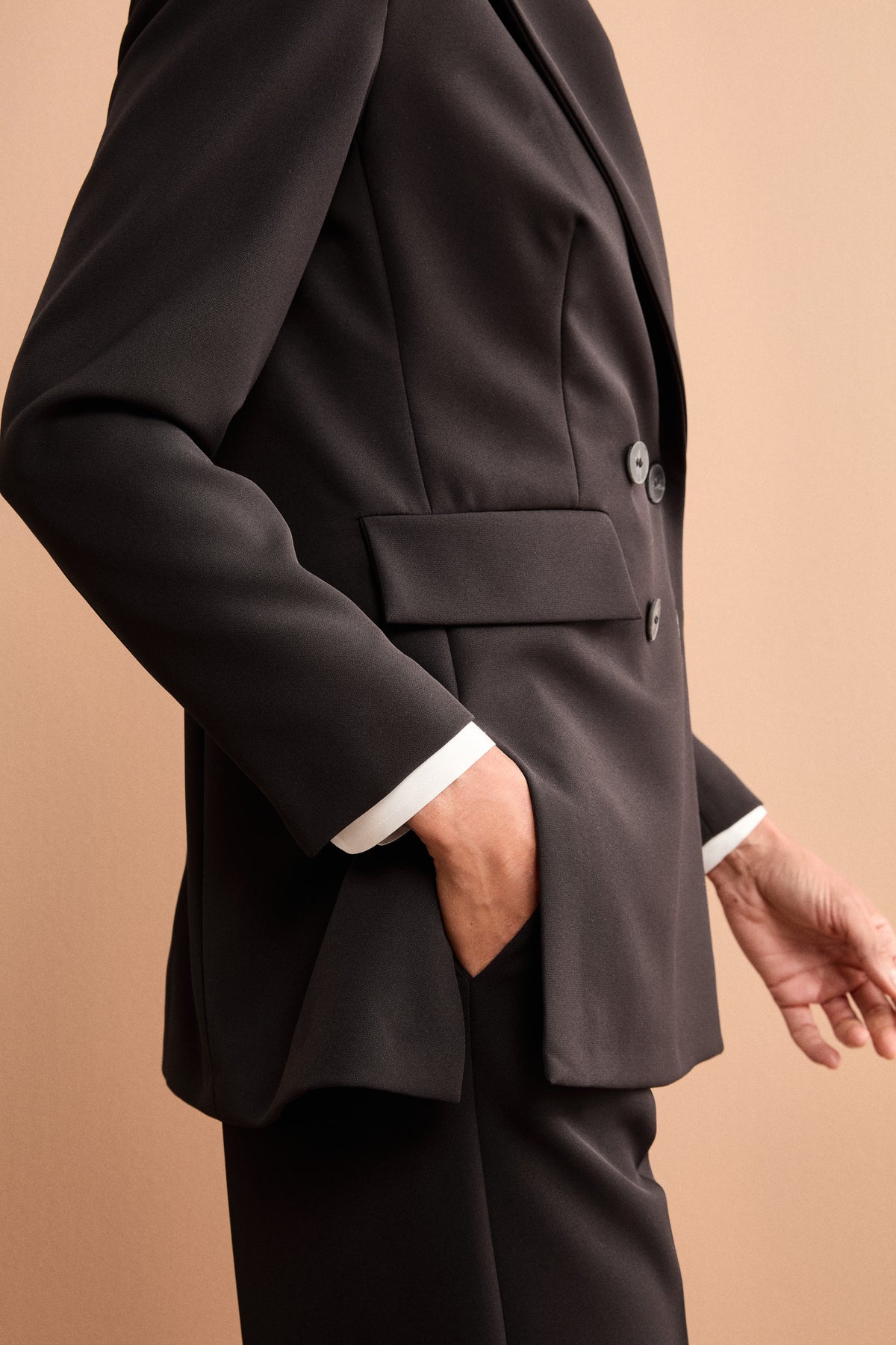 Double-Breasted Crepe Jacket - BLACK