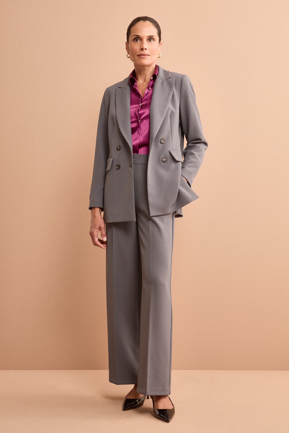 Double-Breasted Crepe Jacket - Lead grey