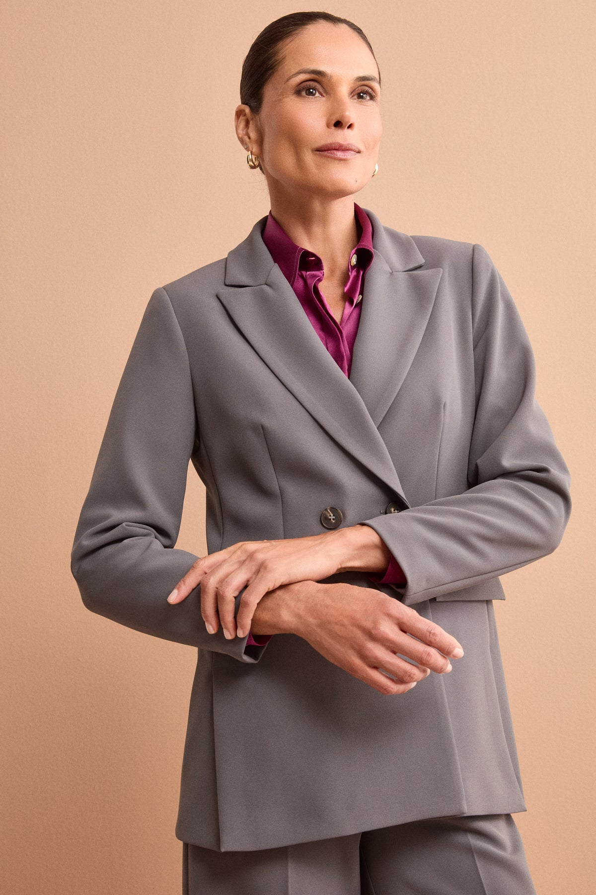 Double-Breasted Crepe Jacket - Lead grey