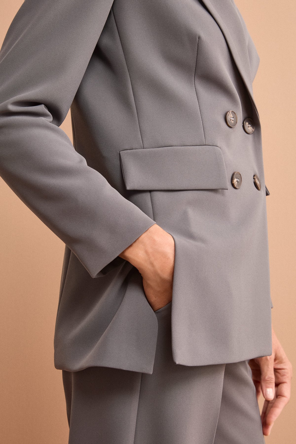 Double-Breasted Crepe Jacket - Lead grey