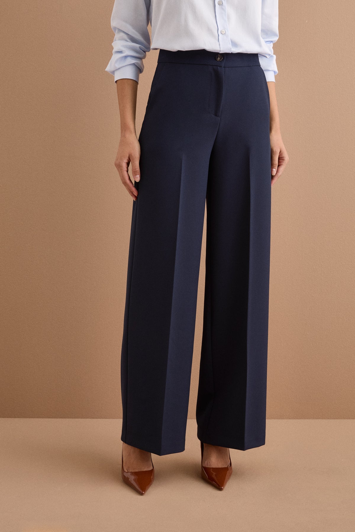 Pantalone a Gamba Larga in Tessuto Crêpe - BLU