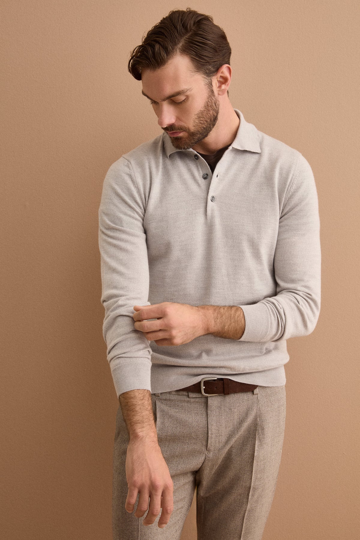 Polo Manica Lunga in Lana Merino - GRIGIO CHIARO