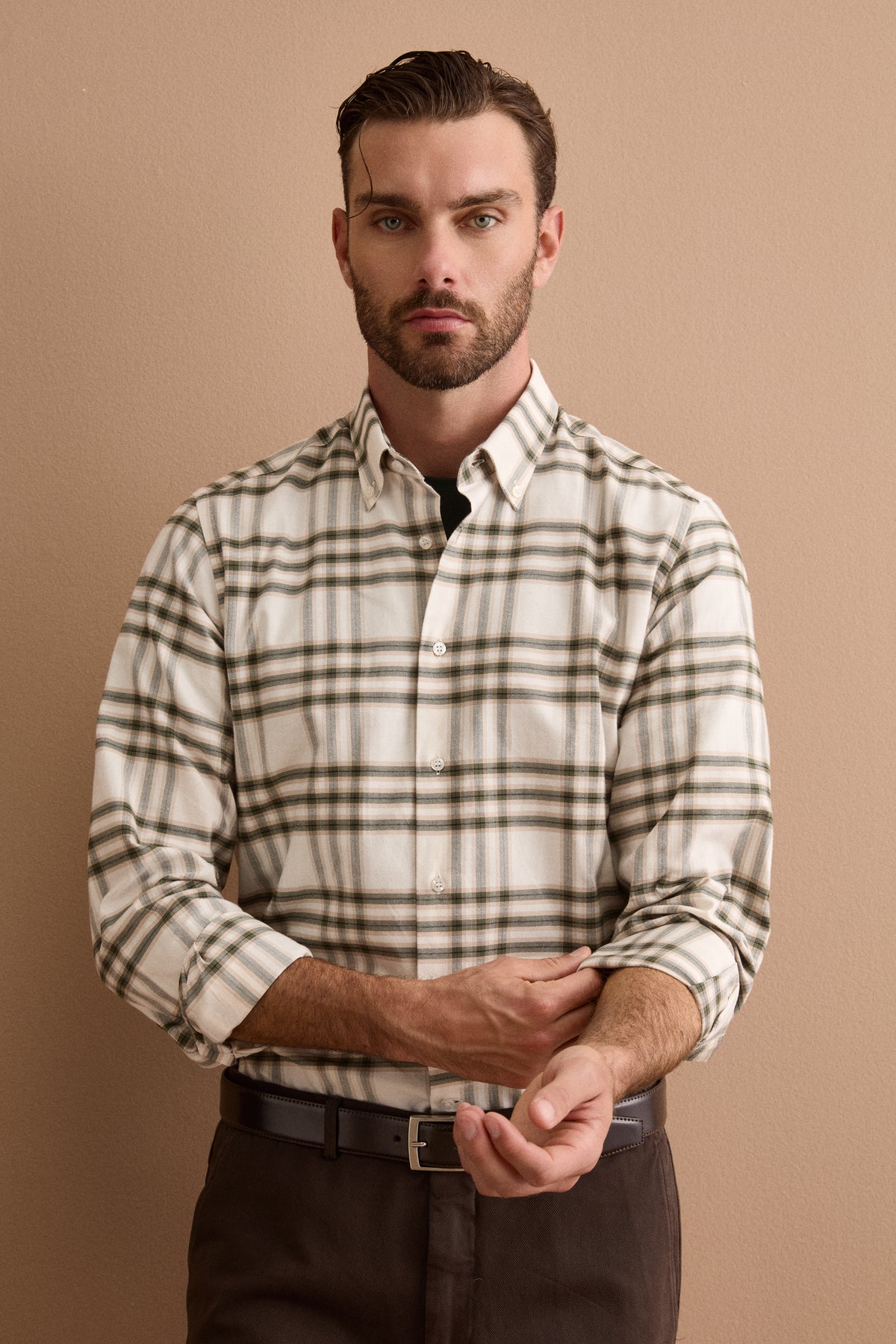 Camicia Check Button Down in Cotone Regular Fit - VERDE QUADRI