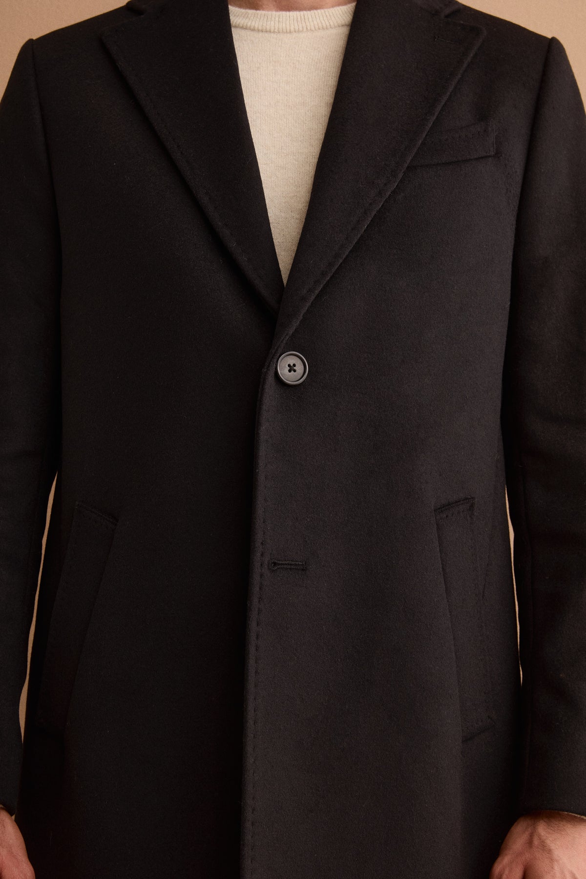 Manteau Homme Midi Monopetto en Laine et Cachemire - NOIR