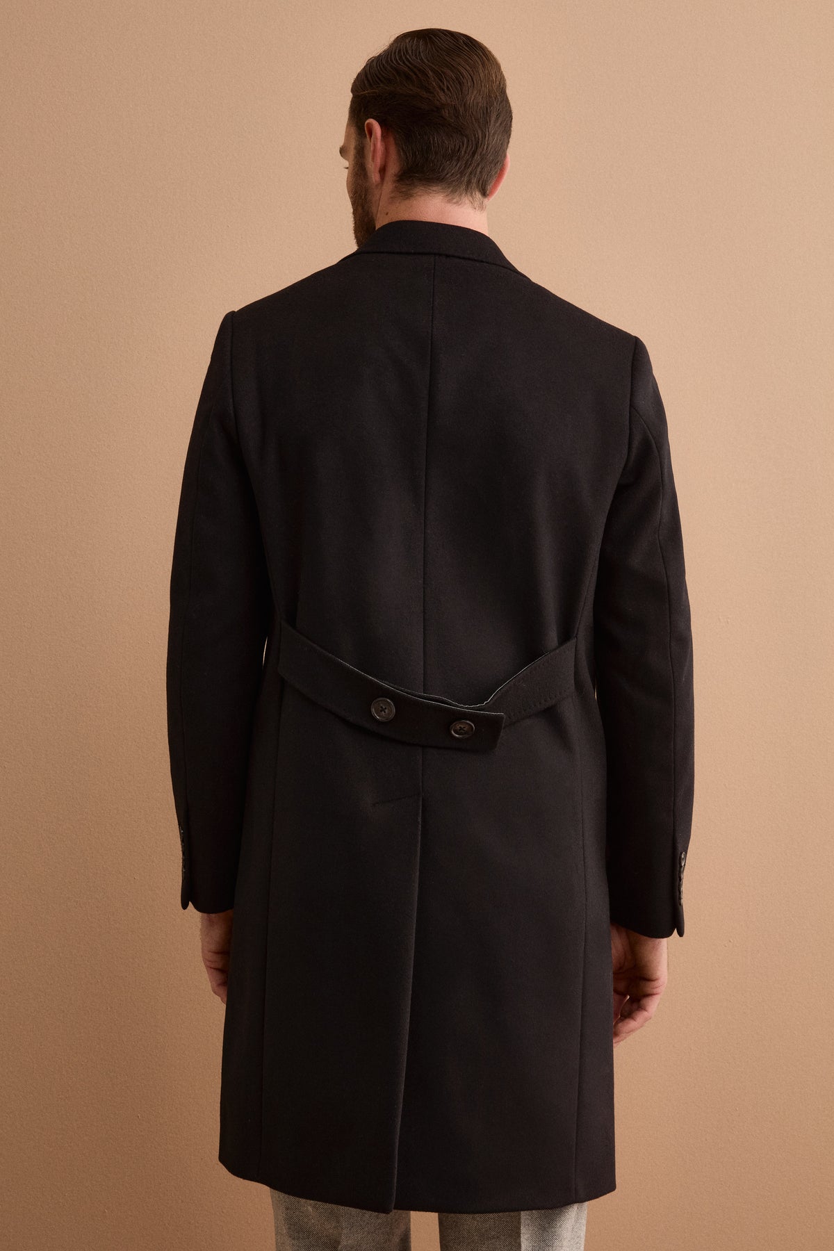 Manteau Homme Midi Monopetto en Laine et Cachemire - NOIR