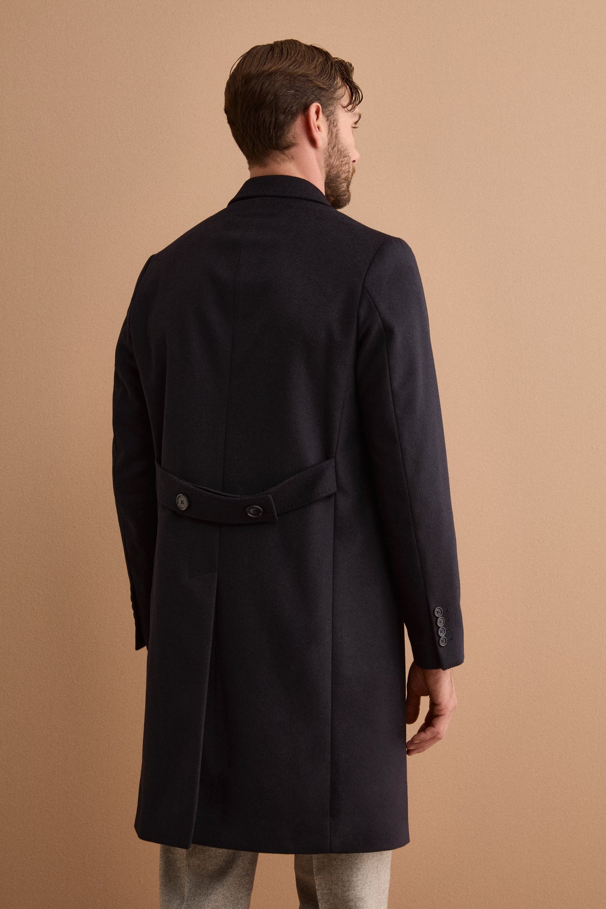 Men’s Single-Breasted Midi Coat in Wool and Cashmere - BLUE