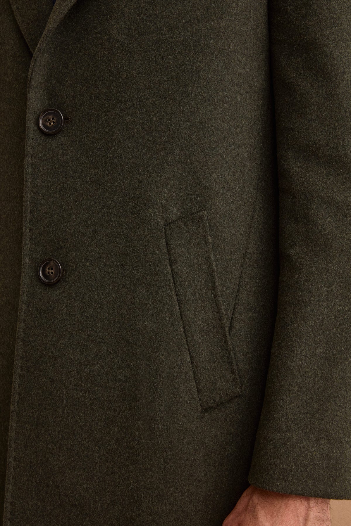Men’s Single-Breasted Midi Coat in Wool and Cashmere - GREEN