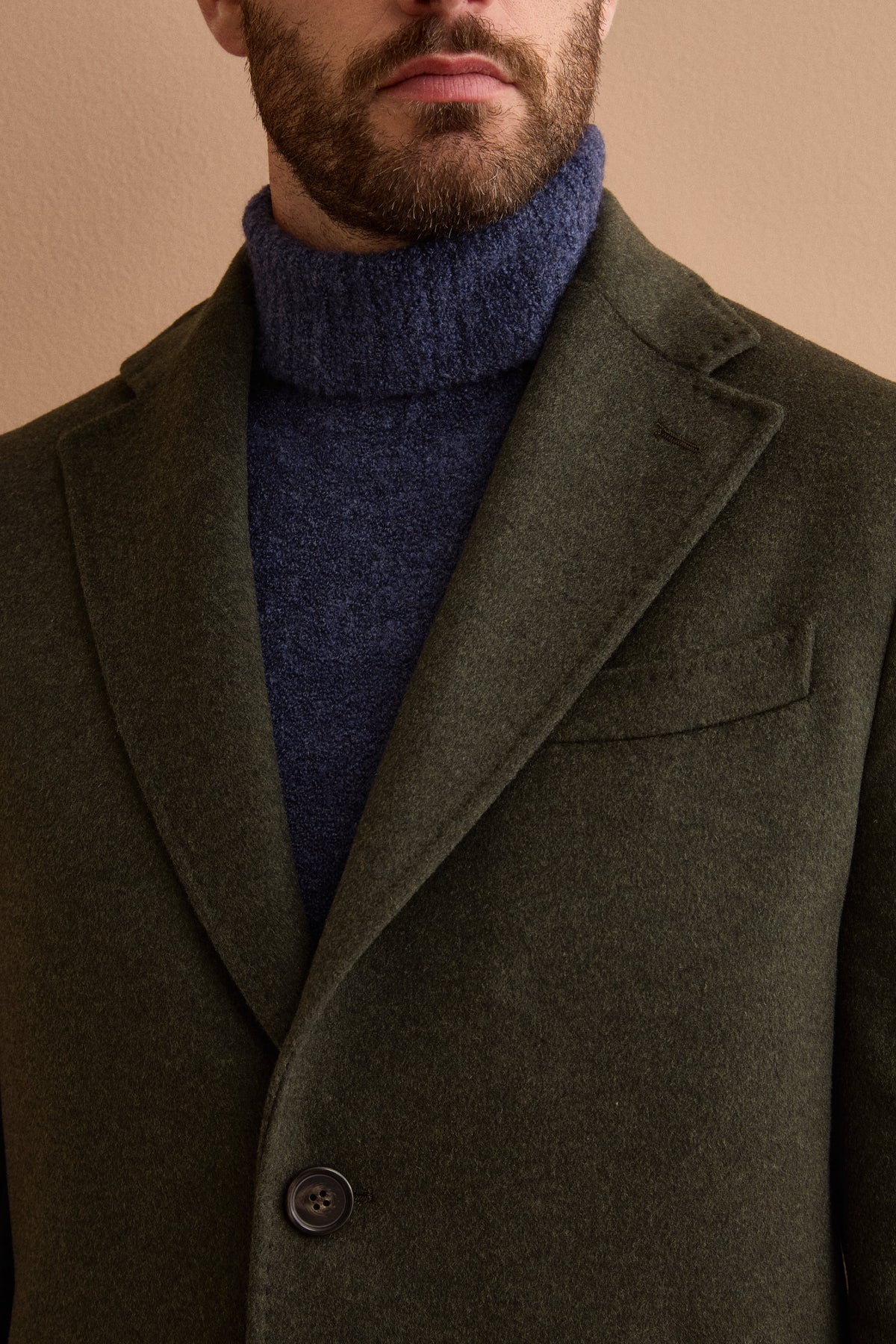 Men’s Single-Breasted Midi Coat in Wool and Cashmere - GREEN