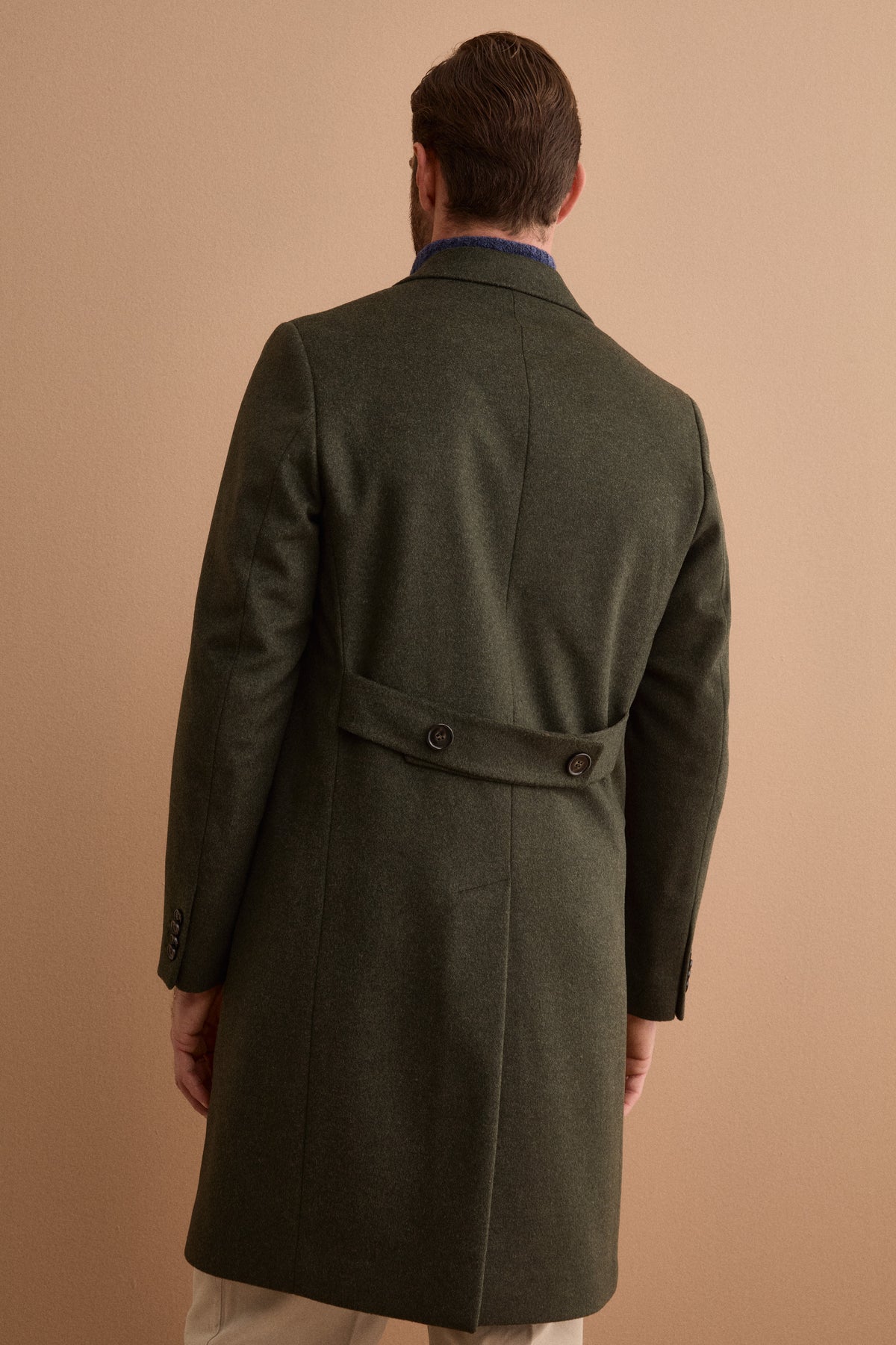 Men’s Single-Breasted Midi Coat in Wool and Cashmere - GREEN