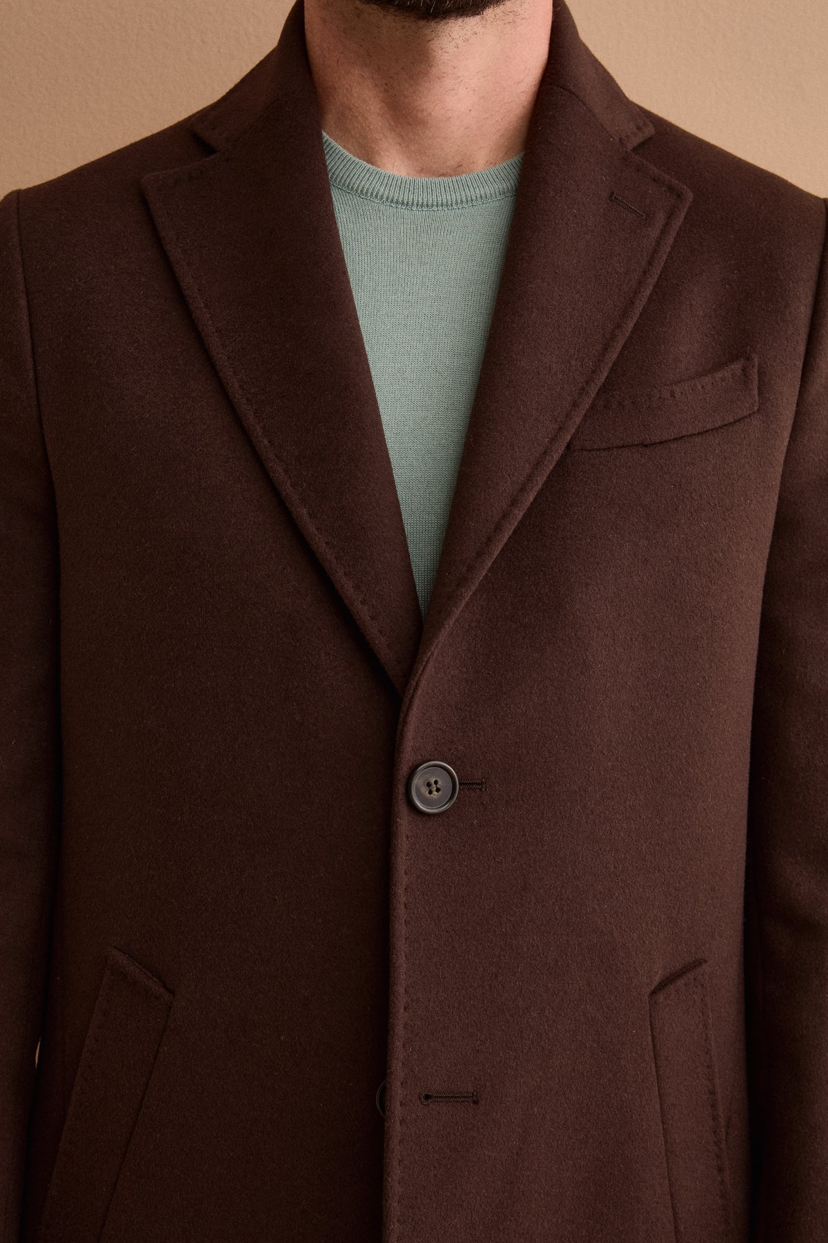 Manteau Homme Midi Monopetto en Laine et Cachemire - marron