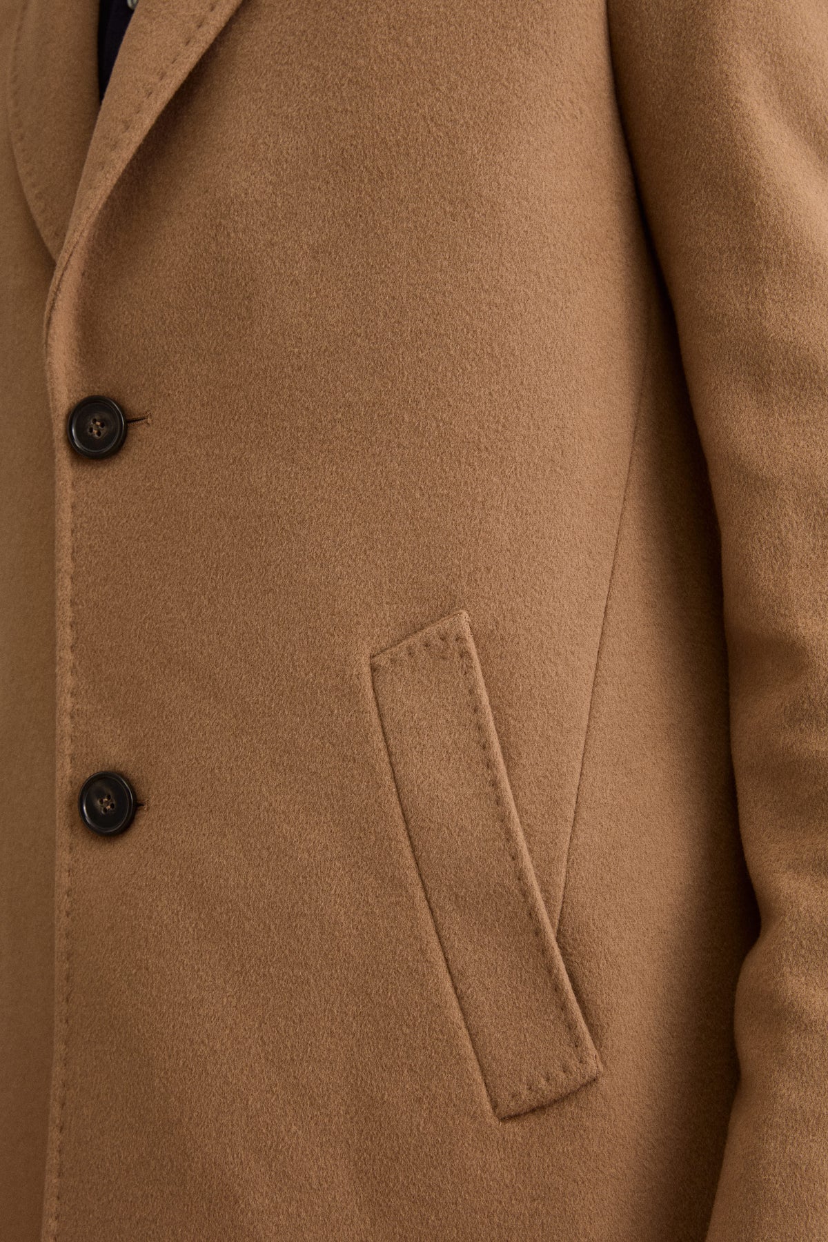 Manteau Homme Midi Monopetto en Laine et Cachemire - Camel