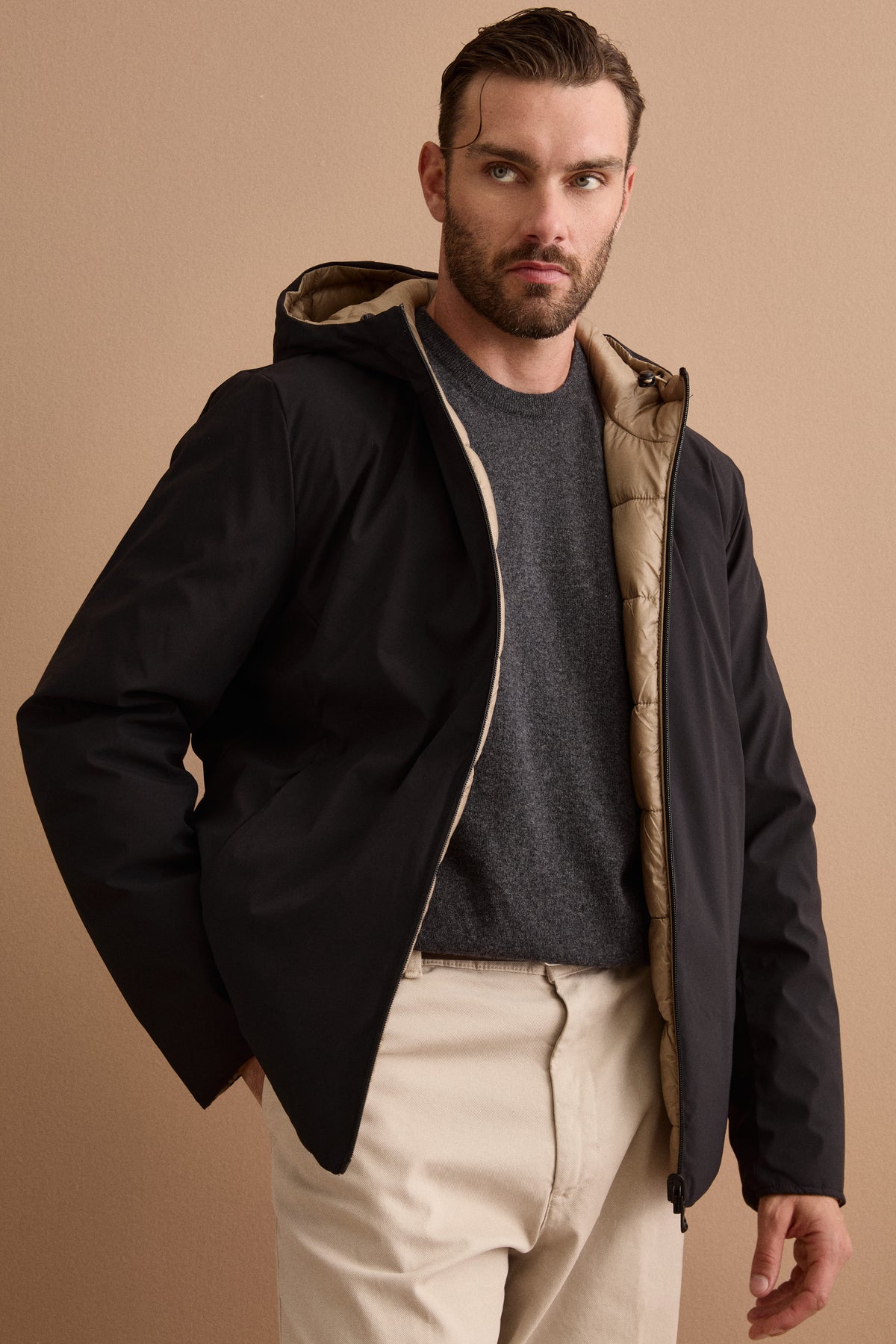 Herren-Wendejacke mit Steppung - SCHWARZ