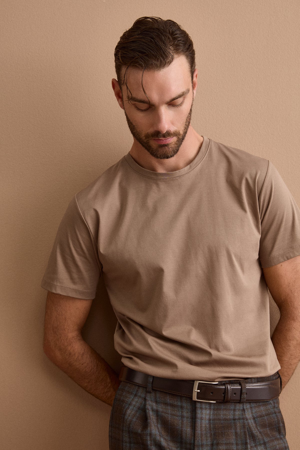 Herren Rundhals-T-Shirt aus Reiner Baumwolle - Braun