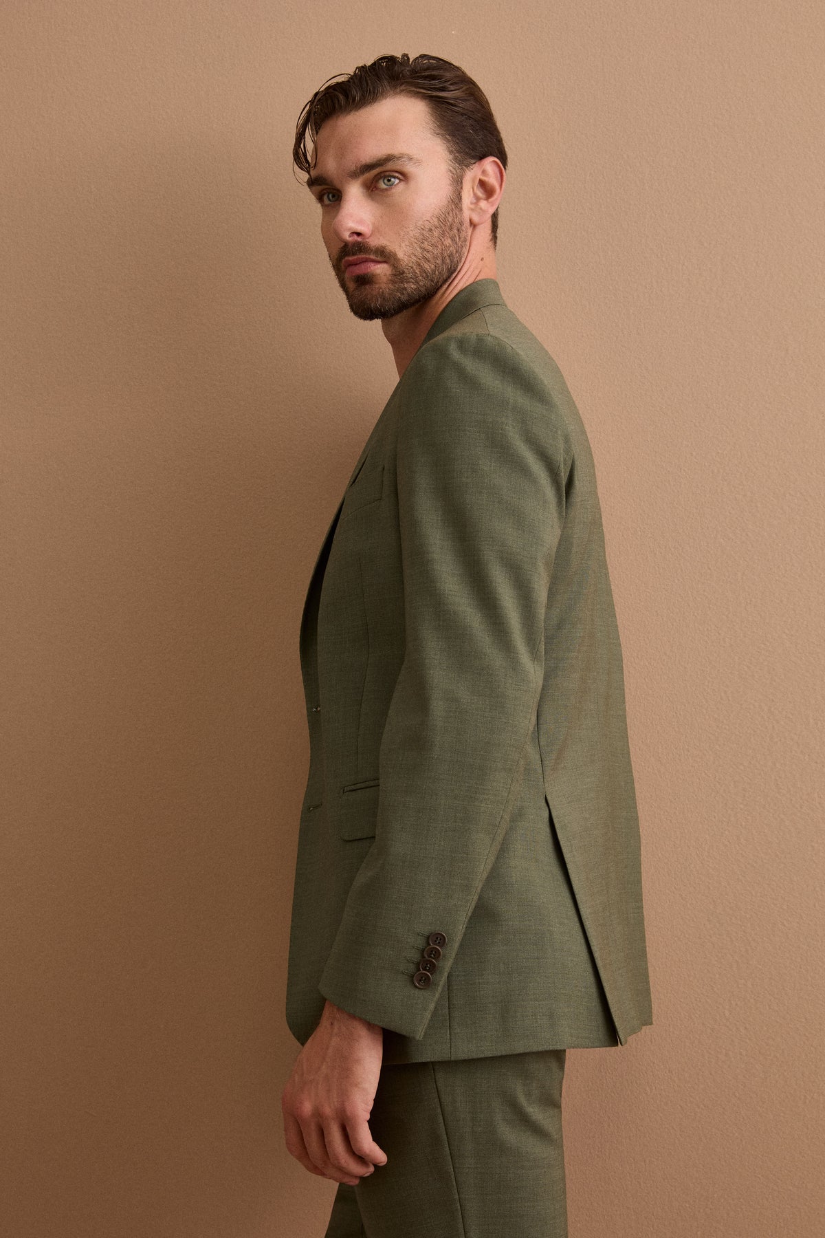 Costume Homme Monopetto Slim Fit en Laine Vierge Colorée - VERT