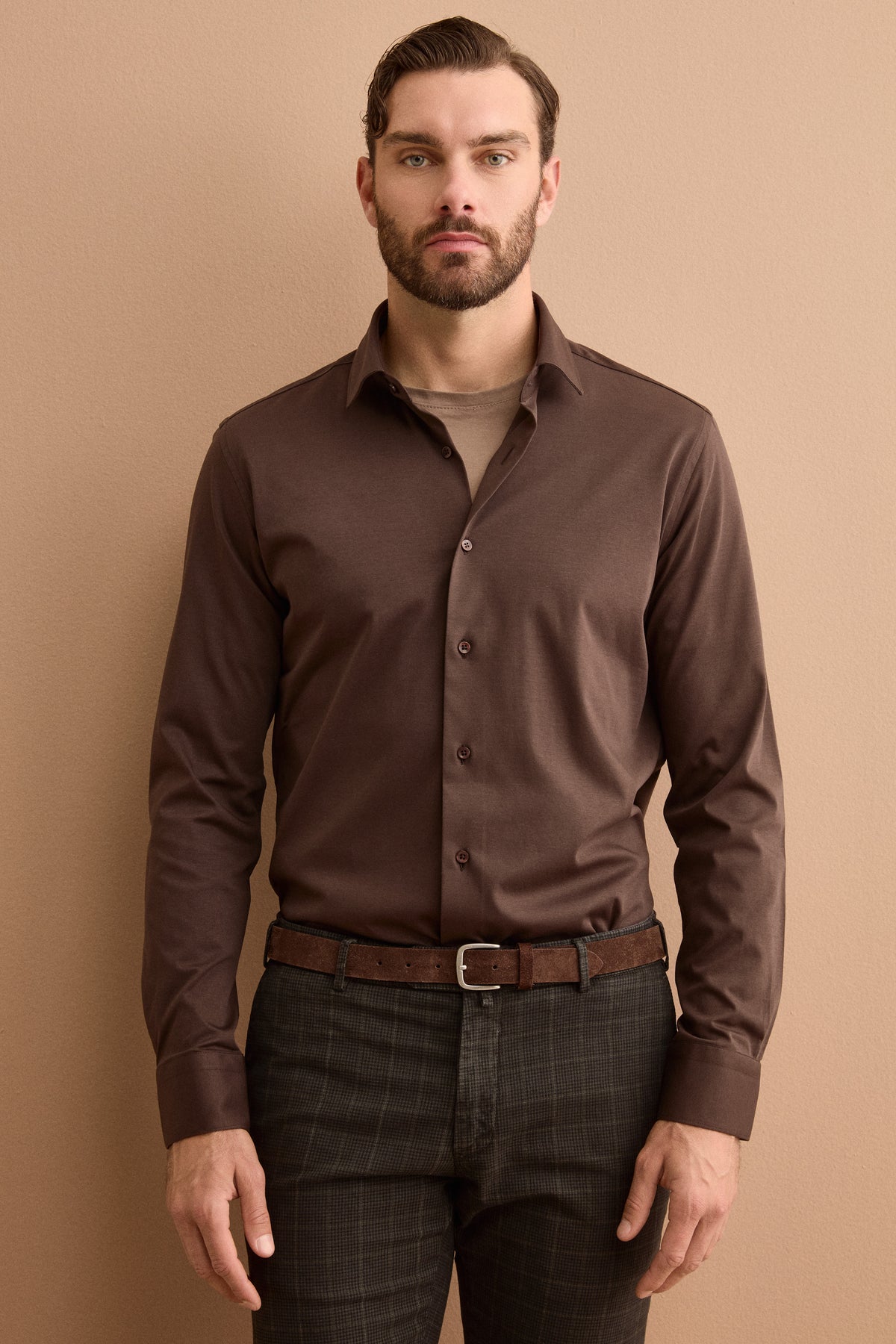 Custom Fit Interlock Shirt in Pure Cotton - brown