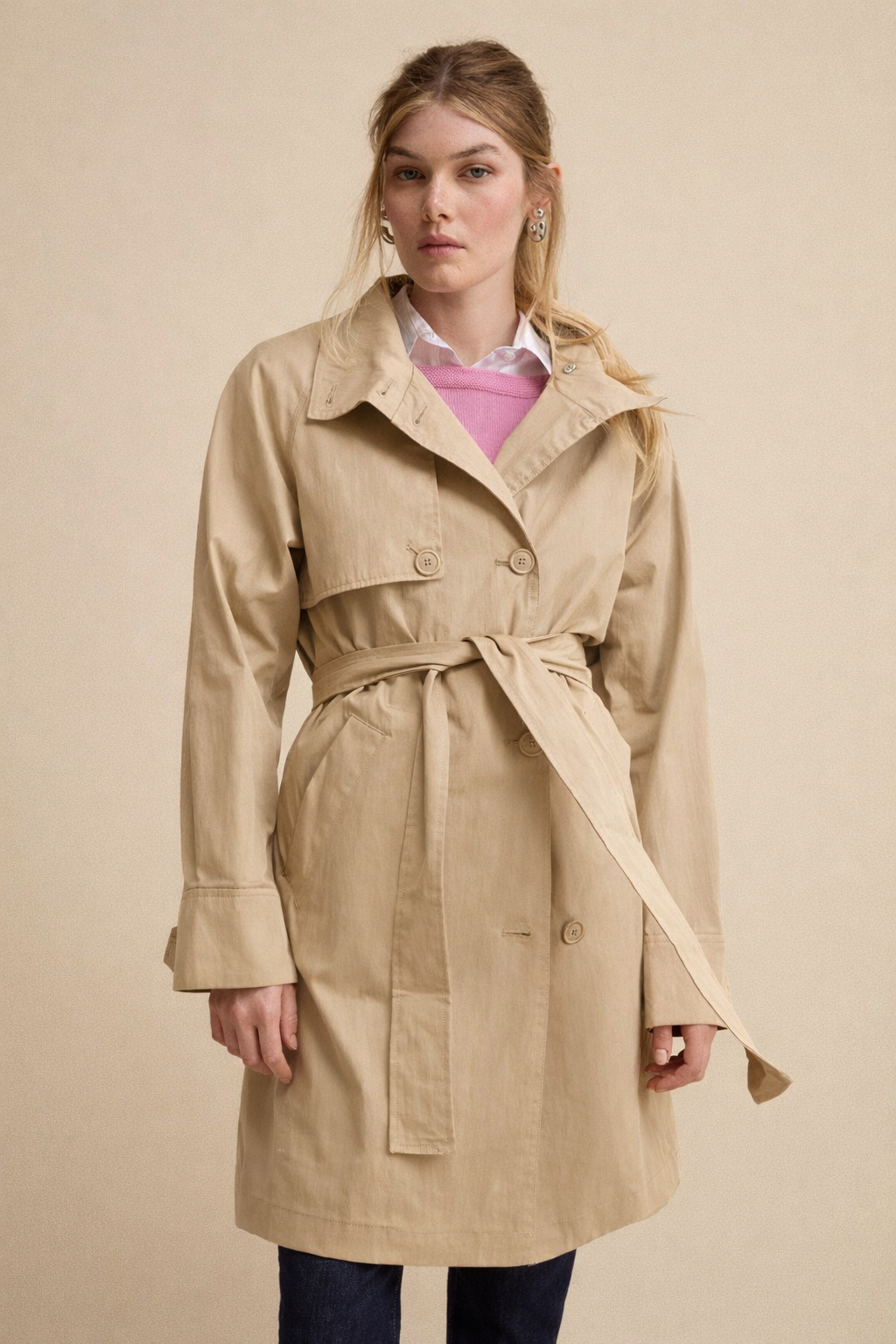 Trench Midi Double Boutonnage avec Ceinture - Brun sable